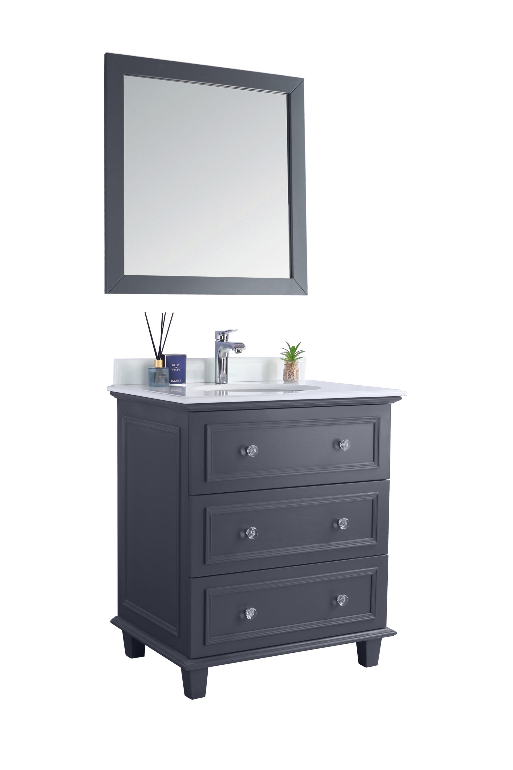 Luna 30" Maple Grey Bathroom Vanity with Pure White Phoenix Stone Countertop