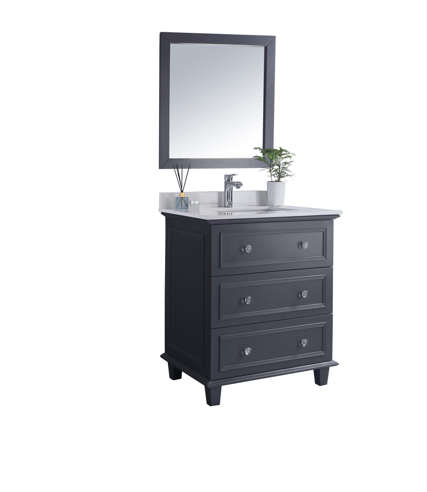 Luna 30" Maple Grey Bathroom Vanity with White Quartz Countertop