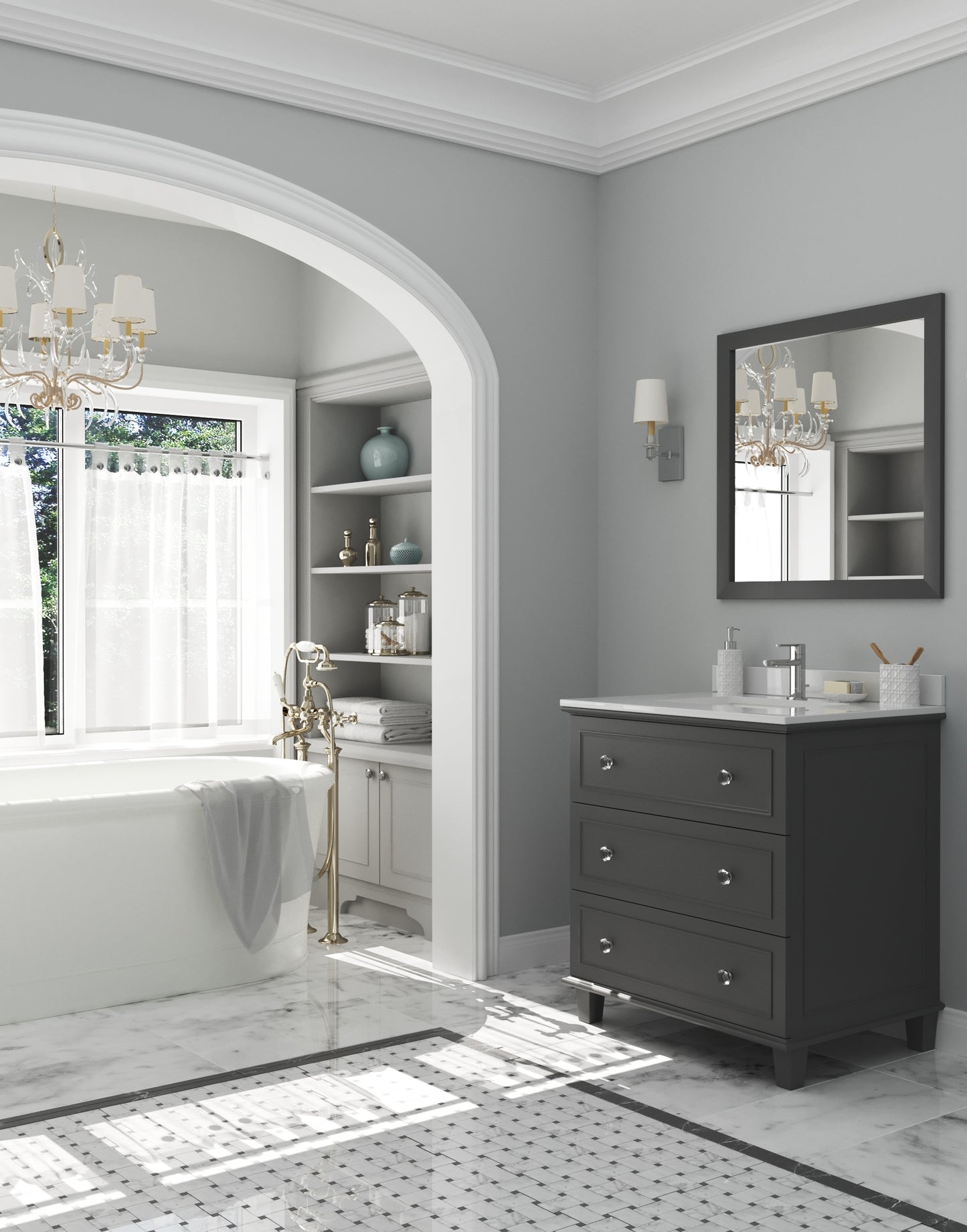 Luna 30" Maple Grey Bathroom Vanity with White Quartz Countertop