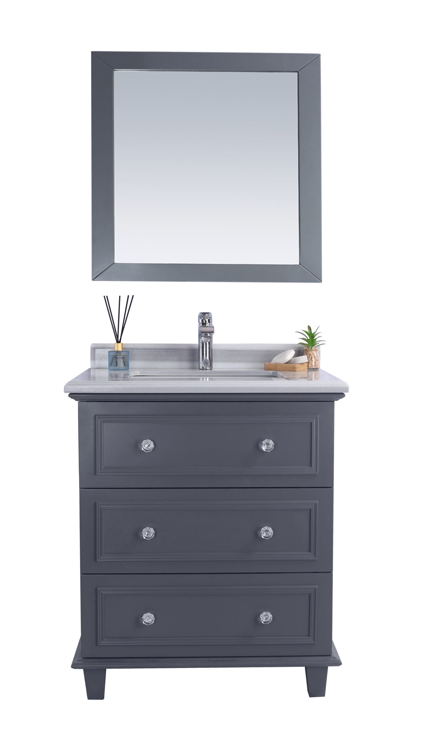 Luna 30" Maple Grey Bathroom Vanity with White Stripes Marble Countertop