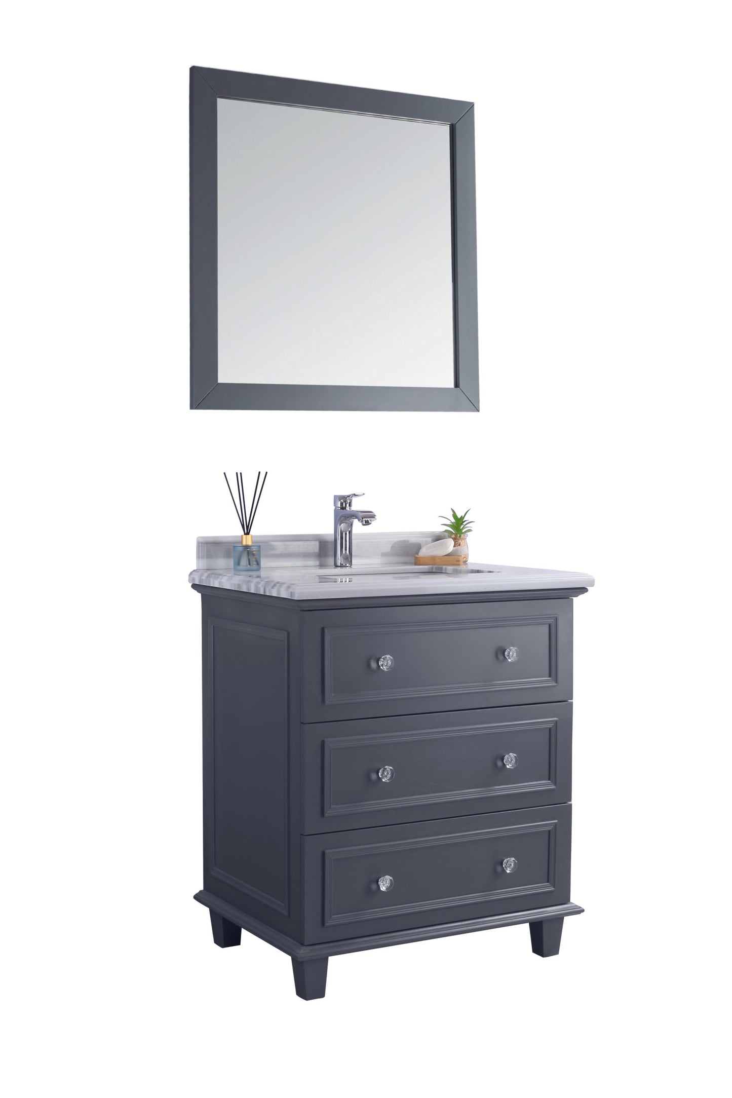 Luna 30" Maple Grey Bathroom Vanity with White Stripes Marble Countertop