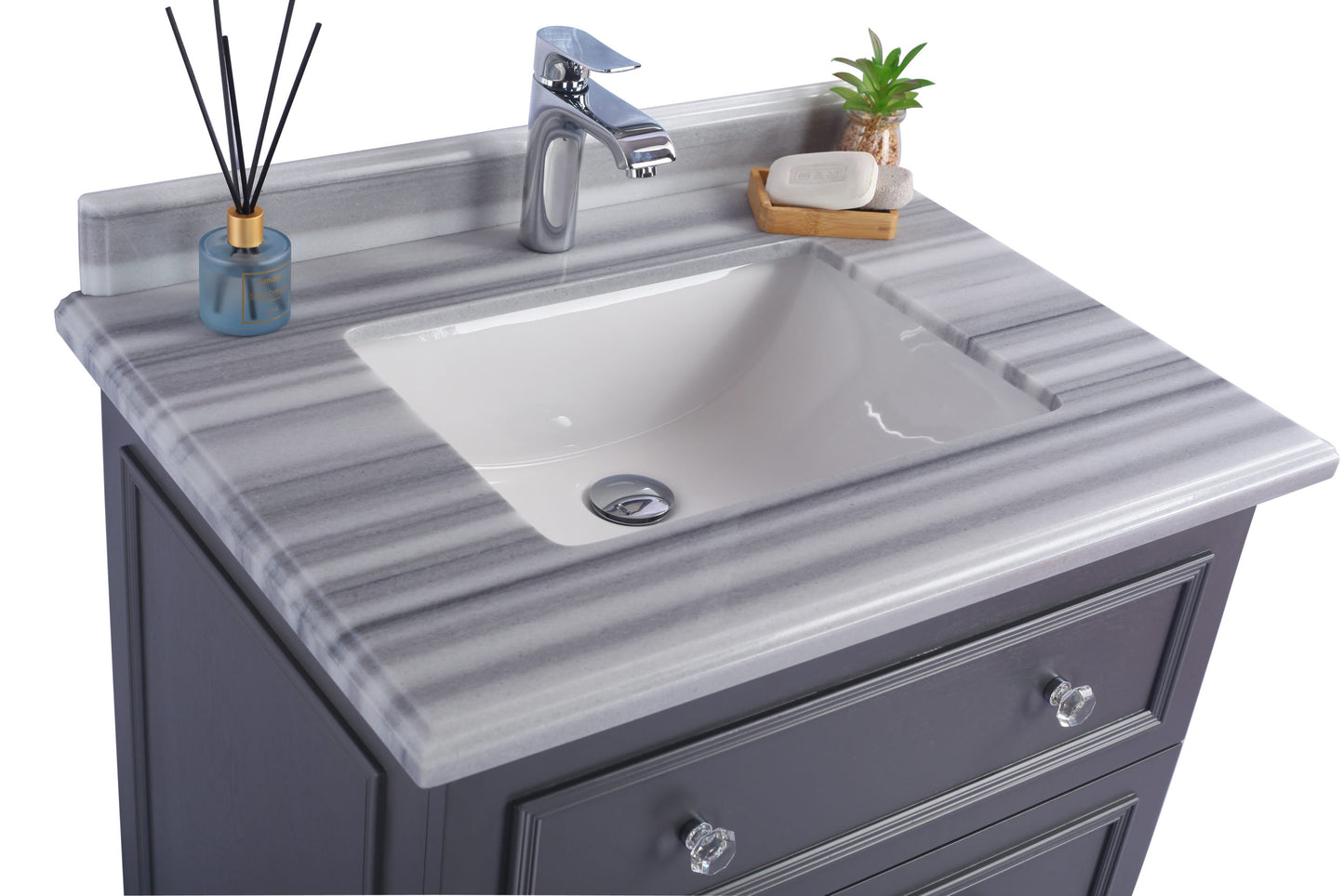 Luna 30" Maple Grey Bathroom Vanity with White Stripes Marble Countertop