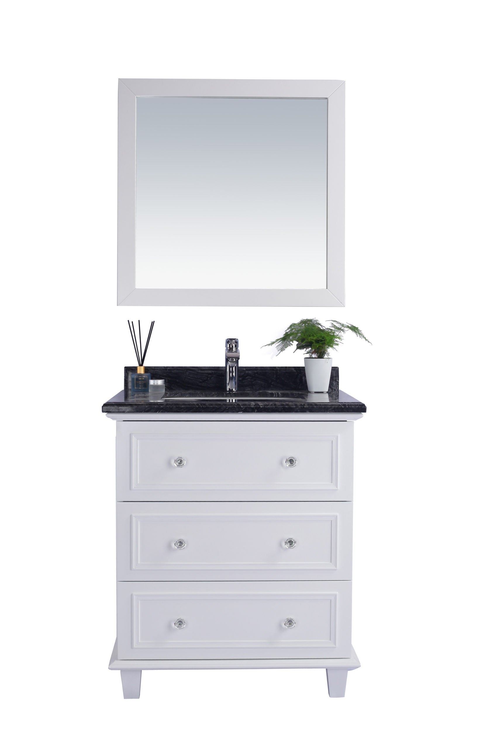 Luna 30" White Bathroom Vanity with Black Wood Marble Countertop