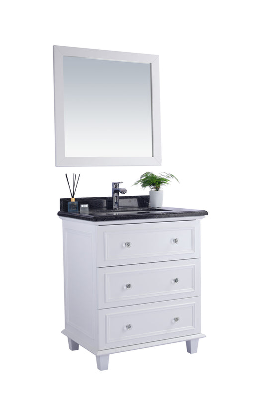 Luna 30" White Bathroom Vanity with Black Wood Marble Countertop