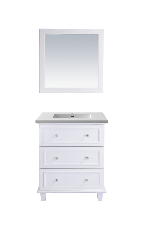 Luna 30" White Bathroom Vanity with Matte White VIVA Stone Solid Surface Countertop