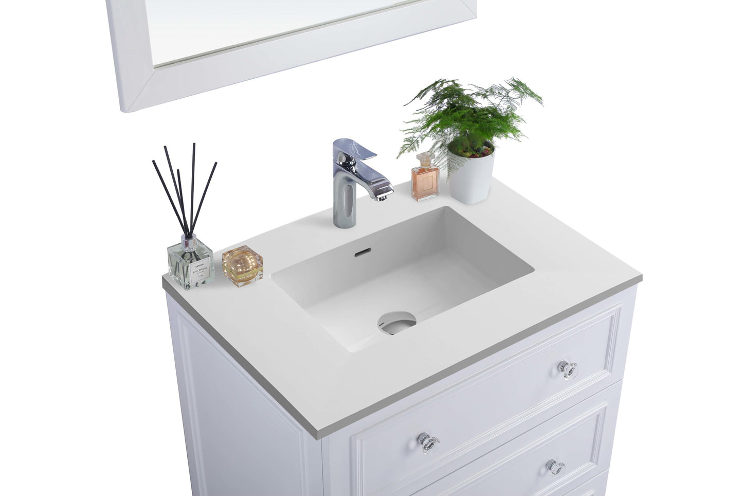 Luna 30" White Bathroom Vanity with Matte White VIVA Stone Solid Surface Countertop