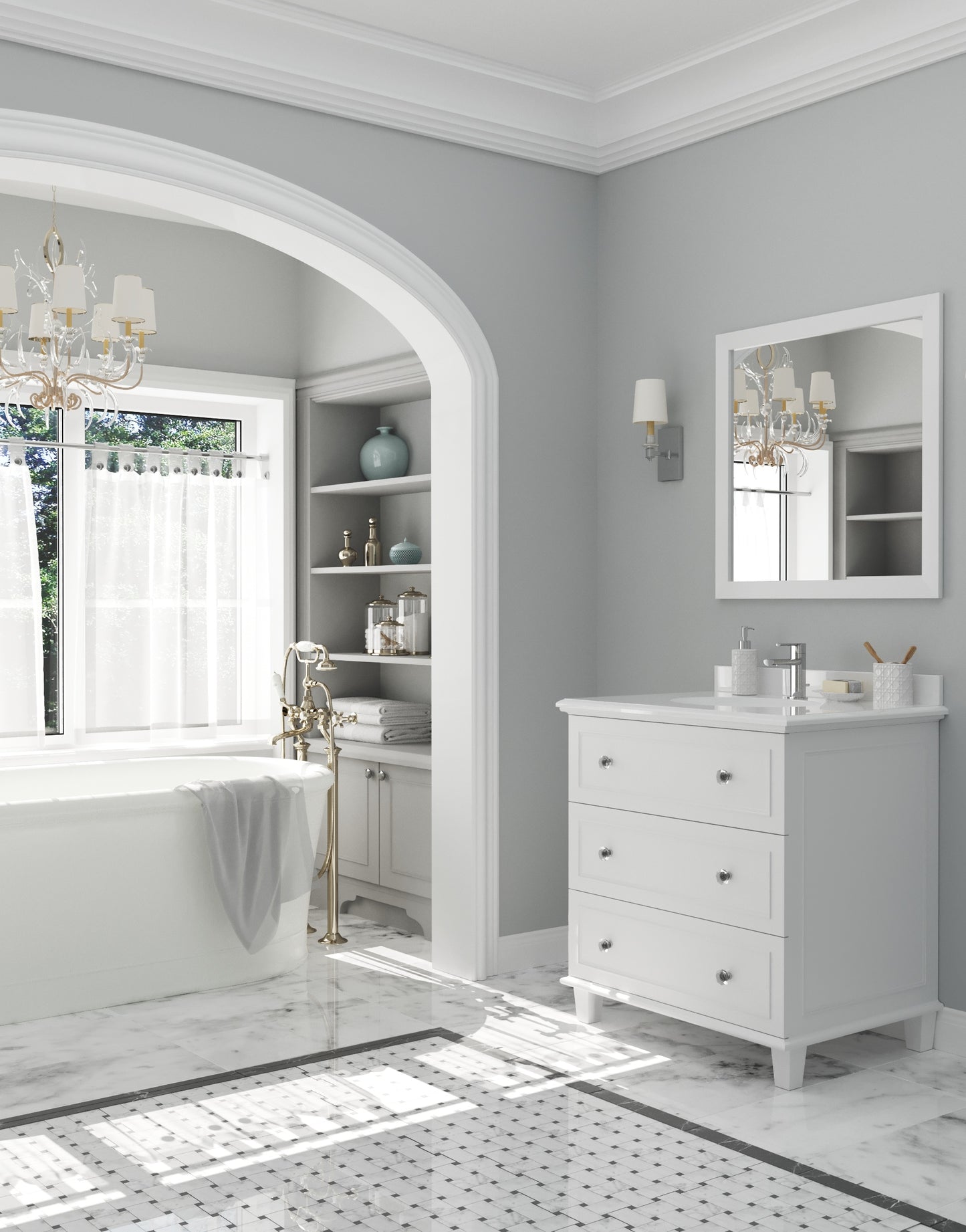 Luna 30" White Bathroom Vanity with Pure White Phoenix Stone Countertop