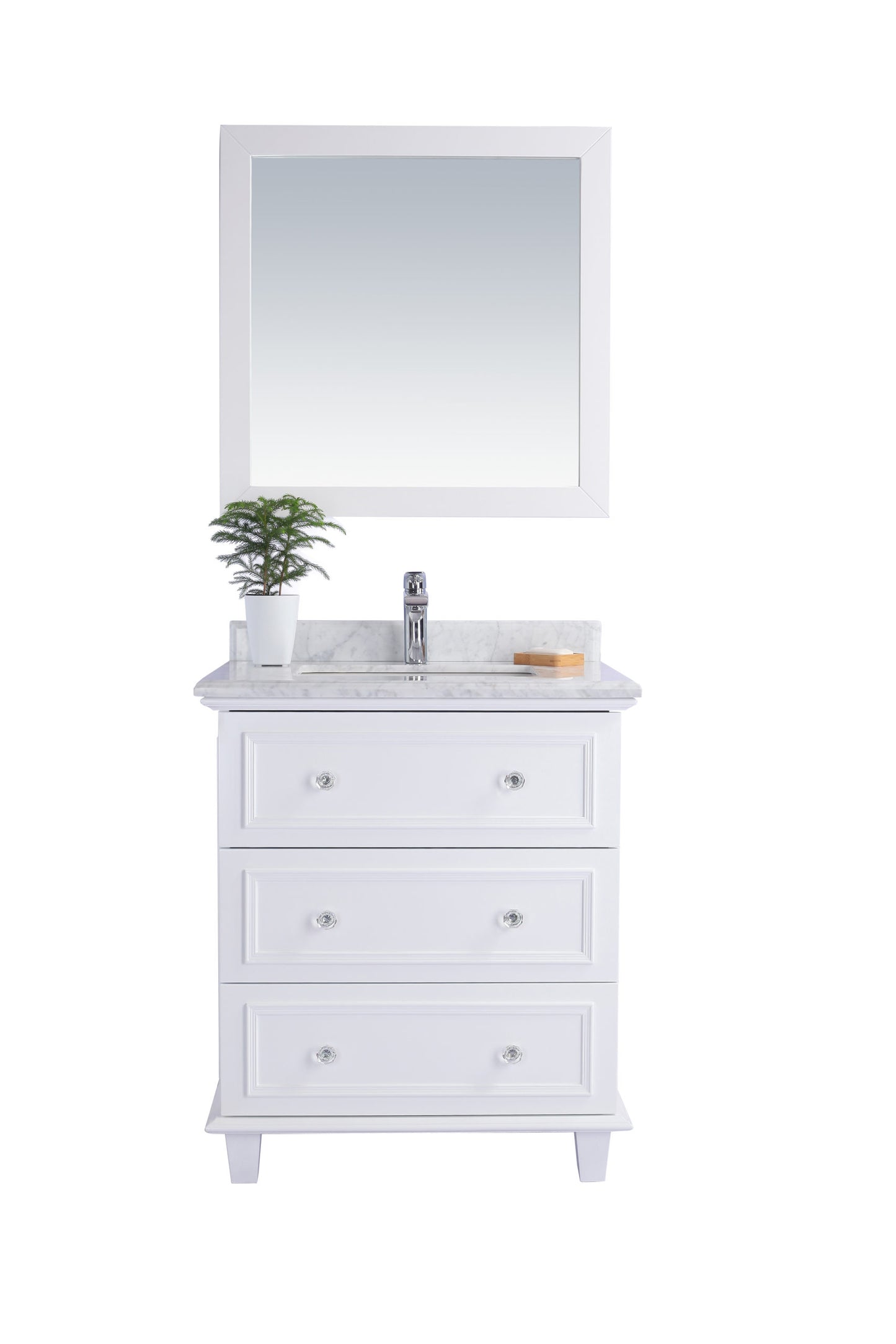 Luna 30" White Bathroom Vanity with White Carrara Marble Countertop