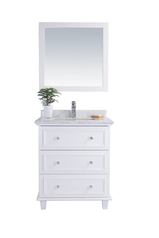 Luna 30" White Bathroom Vanity with White Carrara Marble Countertop