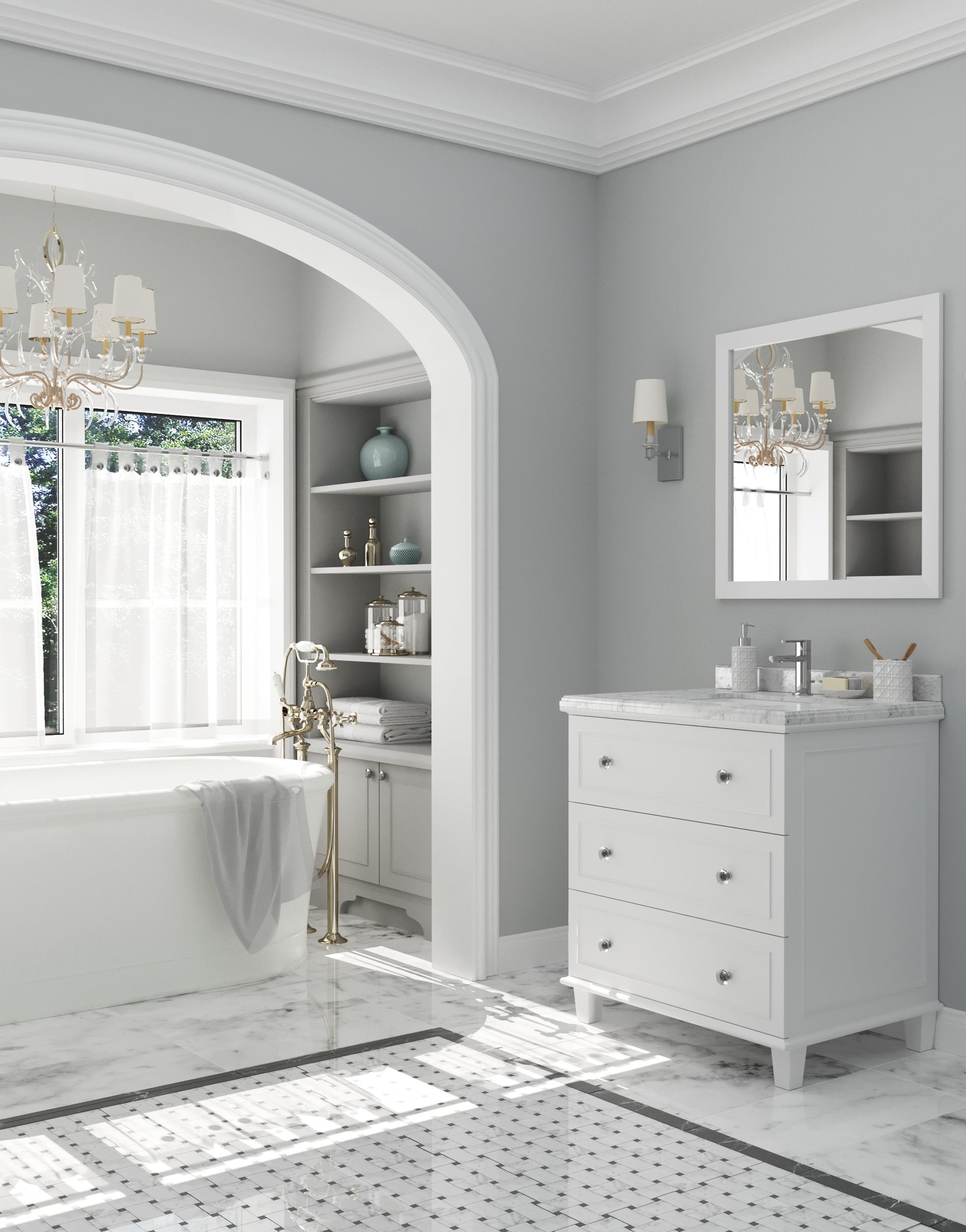 Luna 30" White Bathroom Vanity with White Carrara Marble Countertop