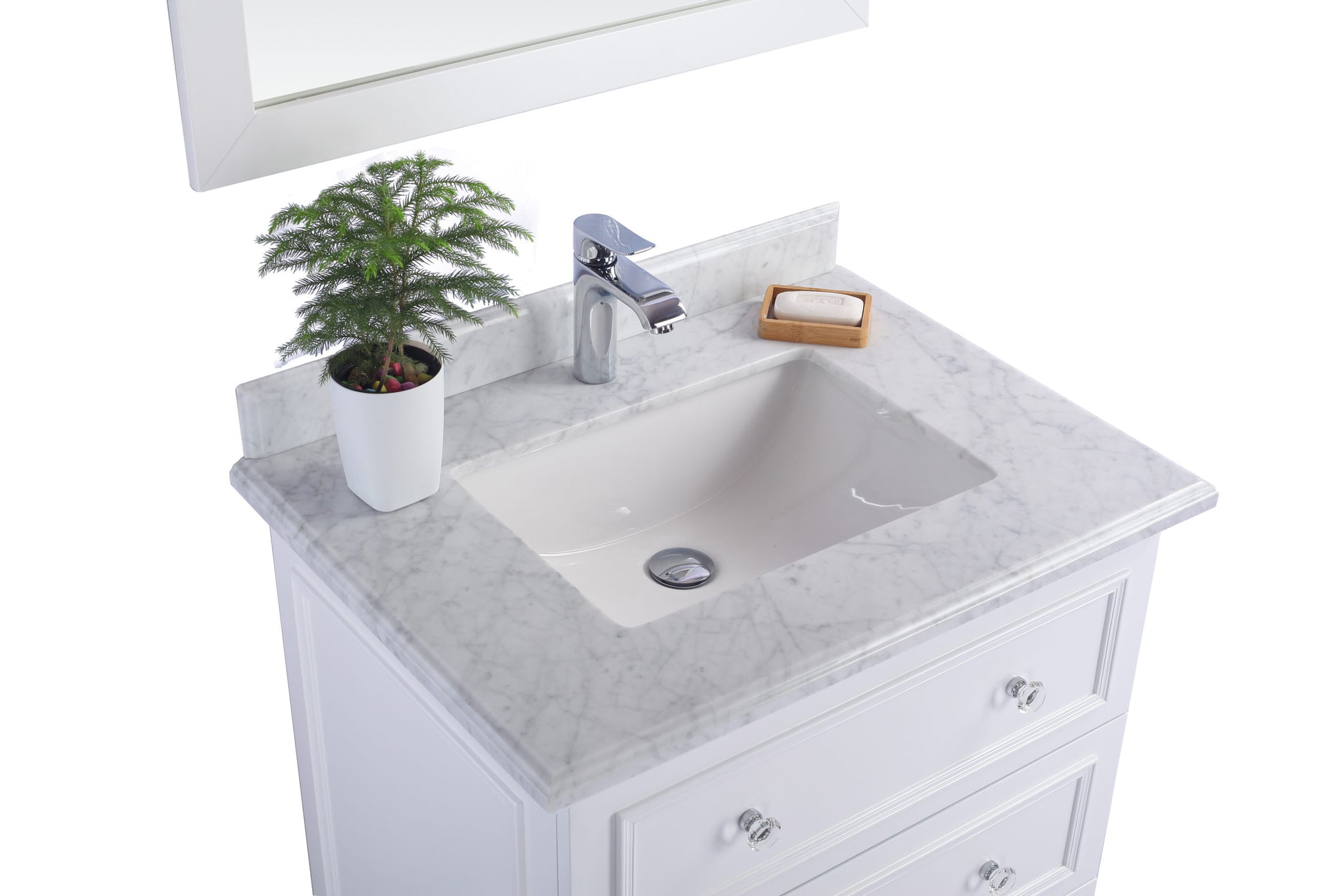 Luna 30" White Bathroom Vanity with White Carrara Marble Countertop