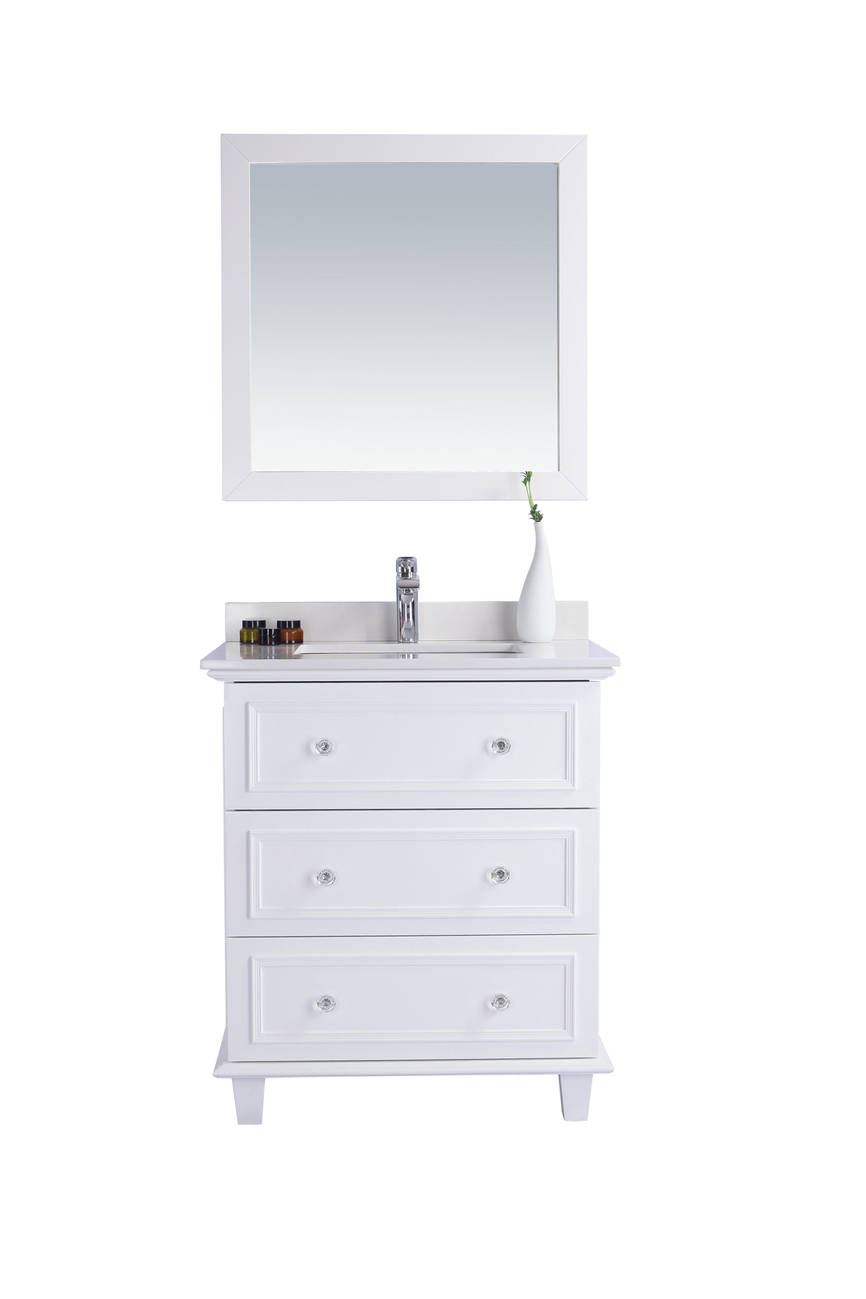 Luna 30" White Bathroom Vanity with White Quartz Countertop