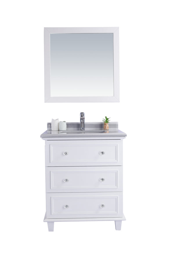 Luna 30 White Bathroom Vanity with White Stripes Marble Countertop