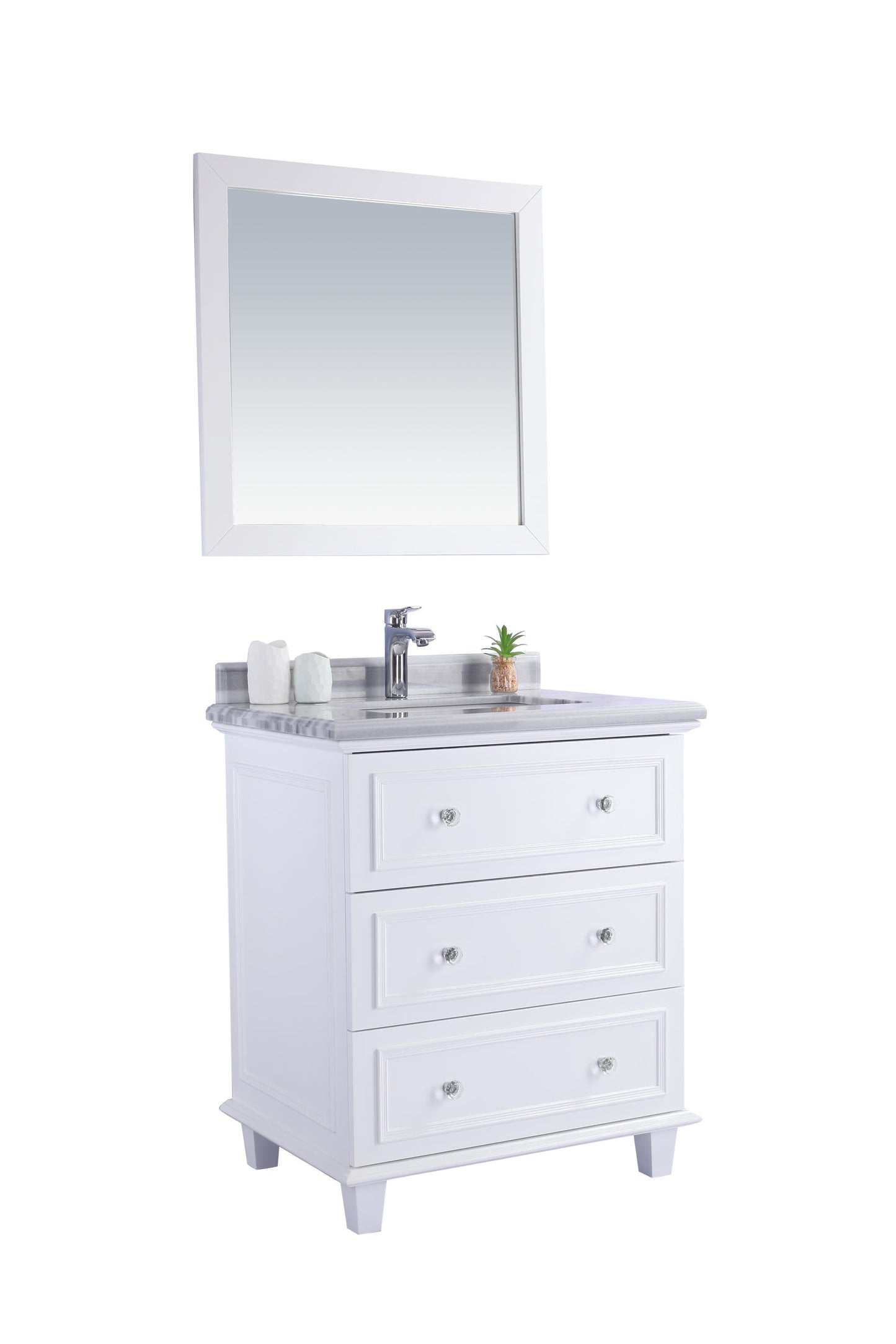 Luna 30" White Bathroom Vanity with White Stripes Marble Countertop