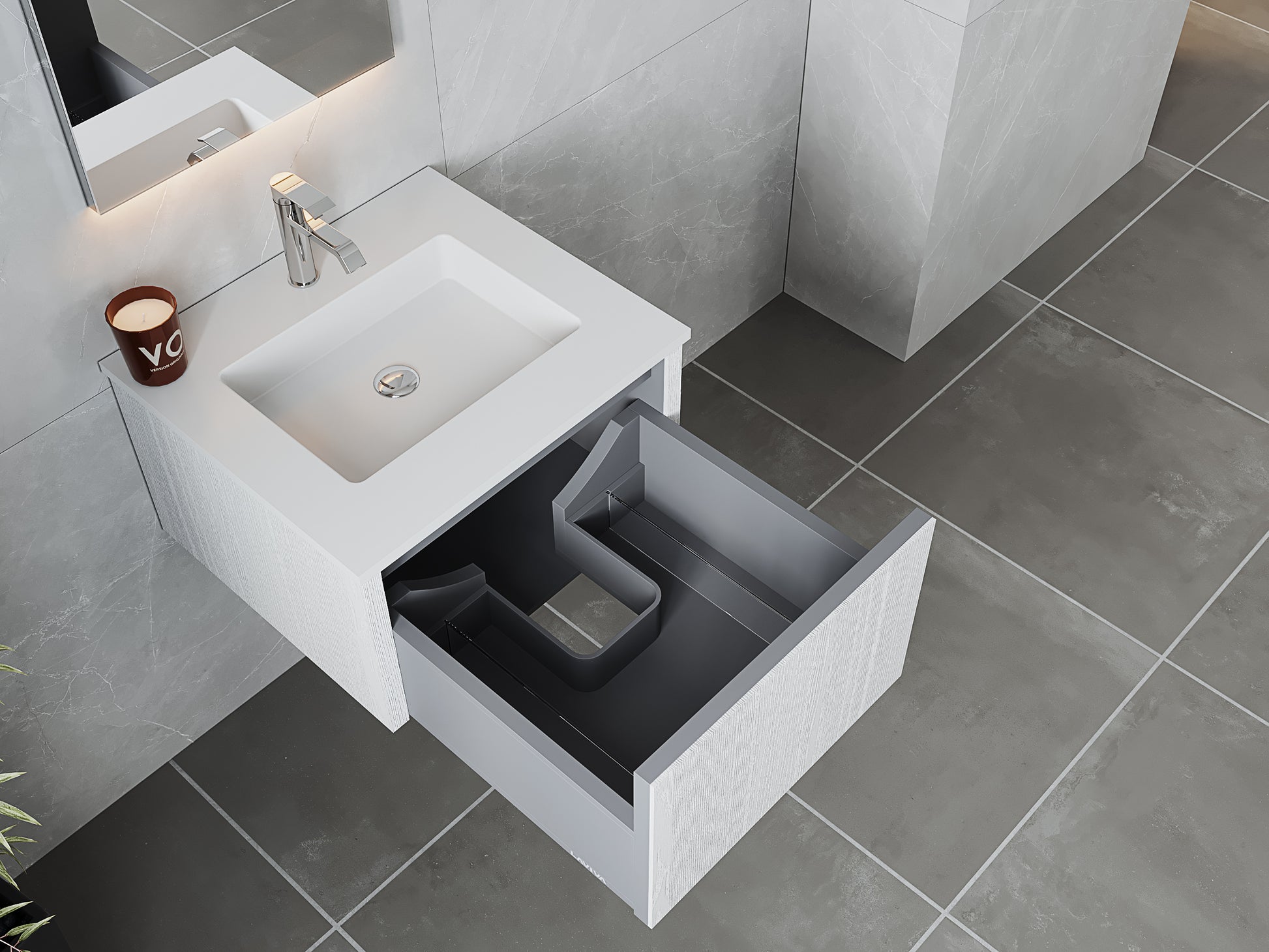 Legno 24" Alabaster White Bathroom Vanity with Matte White VIVA Stone Solid Surface Countertop