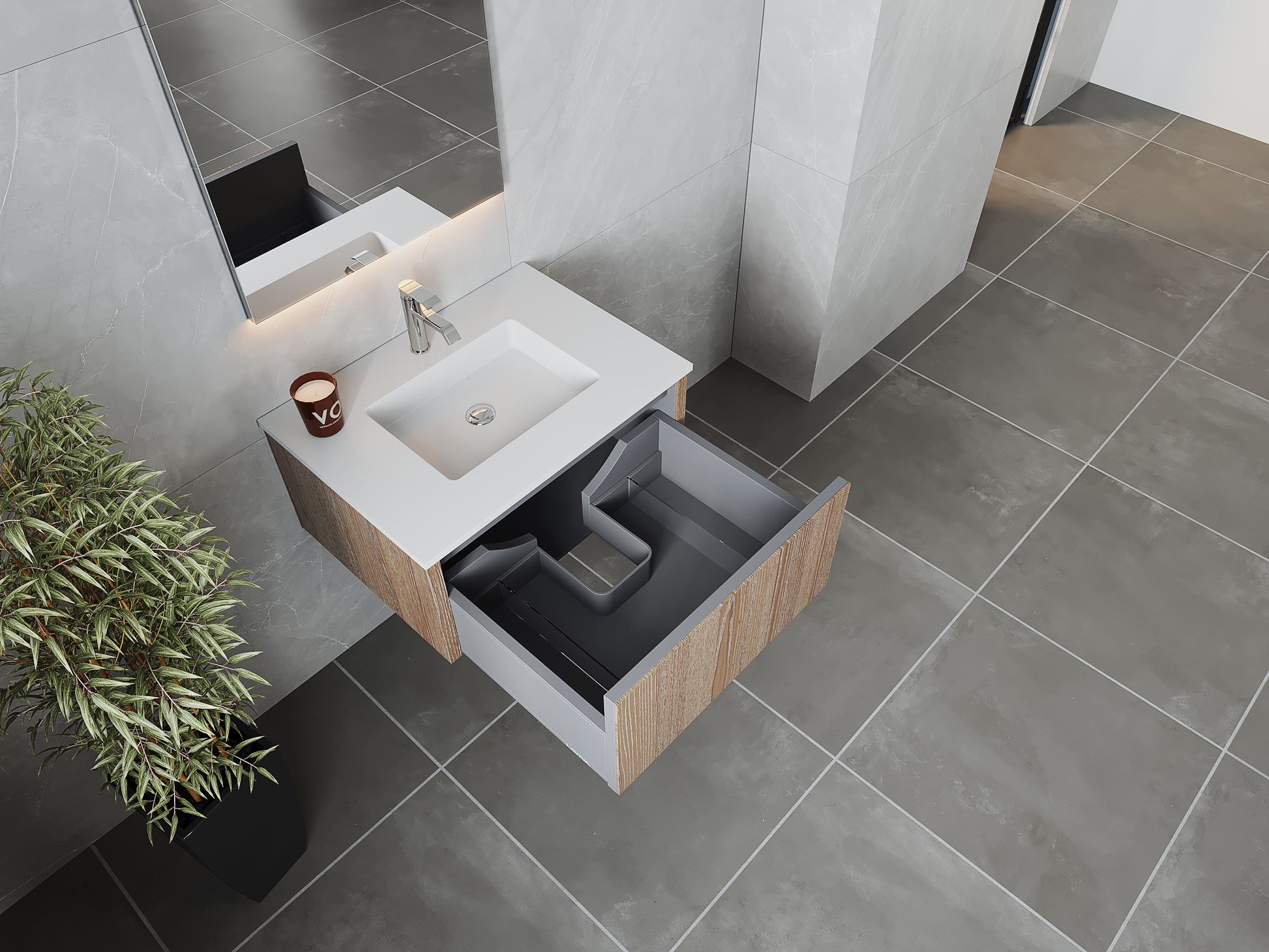 Legno 30" Weathered Grey Bathroom Vanity with Matte White VIVA Stone Solid Surface Countertop