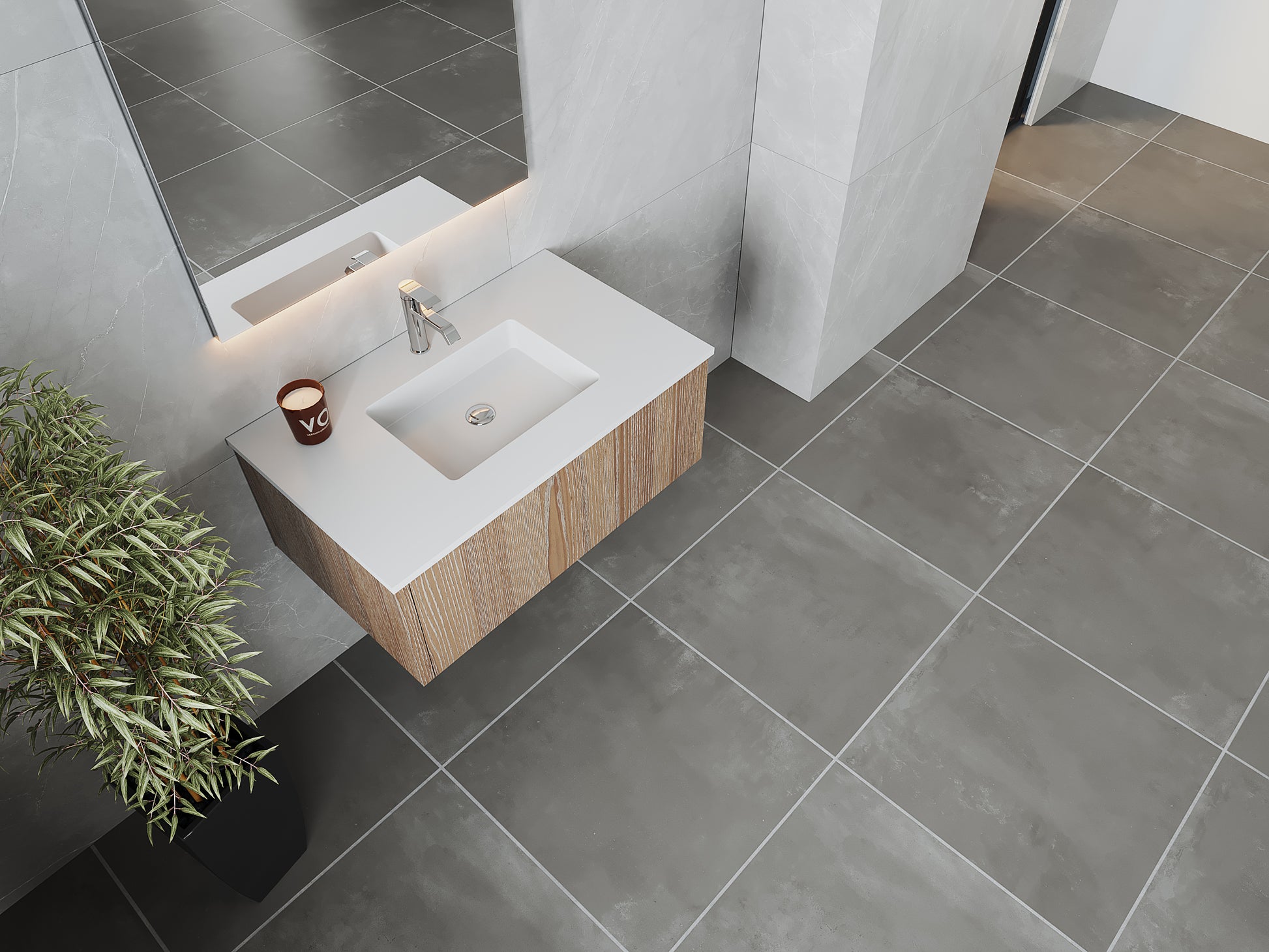 Legno 36" Weathered Grey Bathroom Vanity with Matte White VIVA Stone Solid Surface Countertop