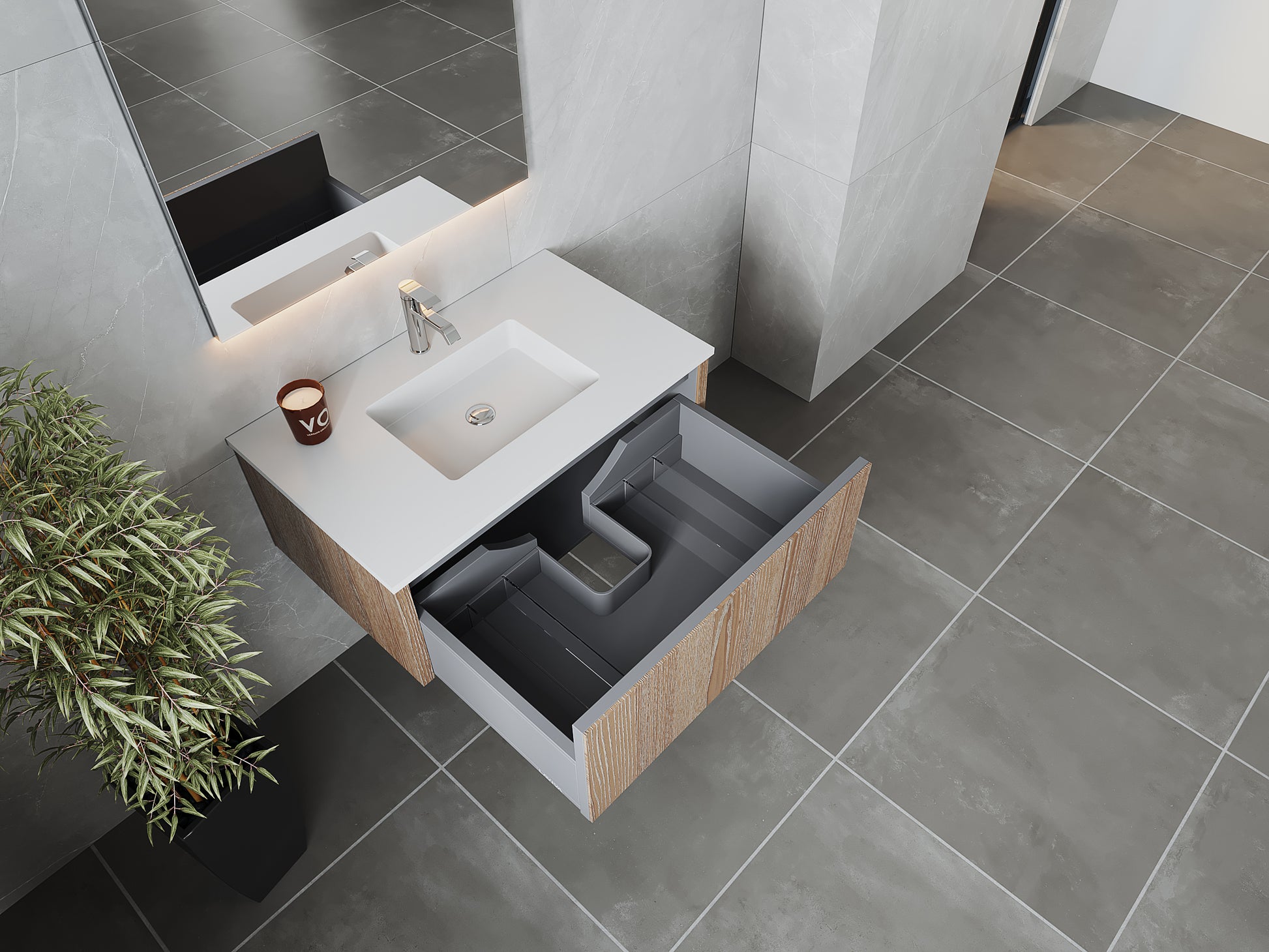 Legno 36" Weathered Grey Bathroom Vanity with Matte White VIVA Stone Solid Surface Countertop