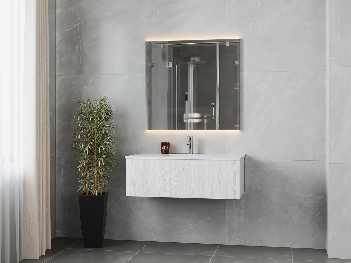 Legno 42" Alabaster White Bathroom Vanity with Matte White VIVA Stone Solid Surface Countertop