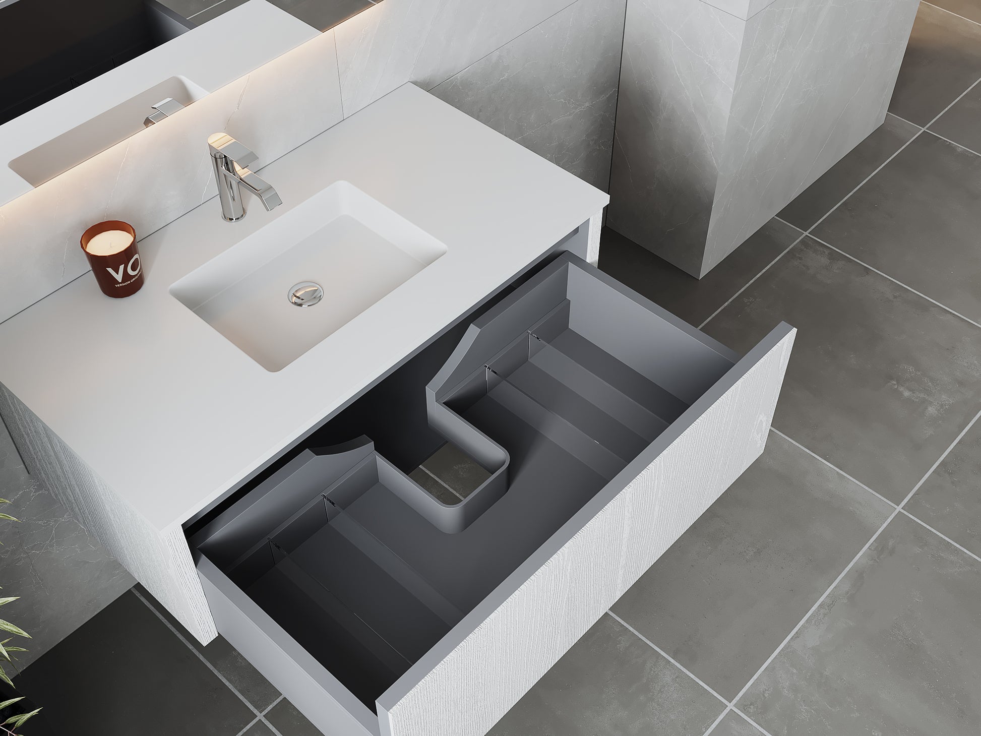 Legno 42" Alabaster White Bathroom Vanity with Matte White VIVA Stone Solid Surface Countertop