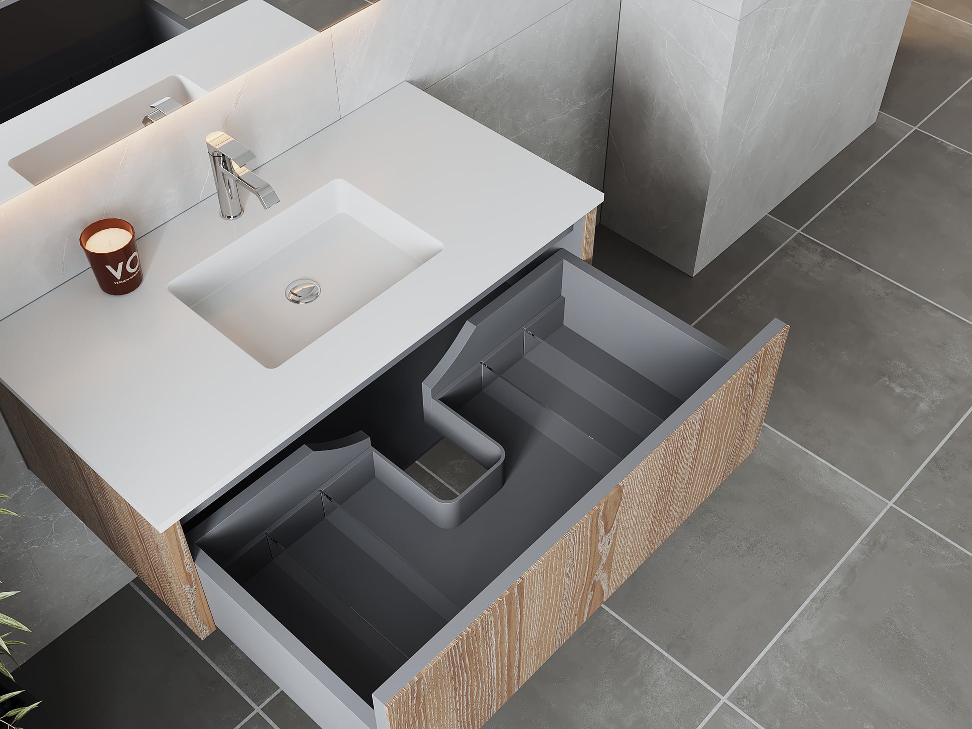 Legno 42" Weathered Grey Bathroom Vanity with Matte White VIVA Stone Solid Surface Countertop