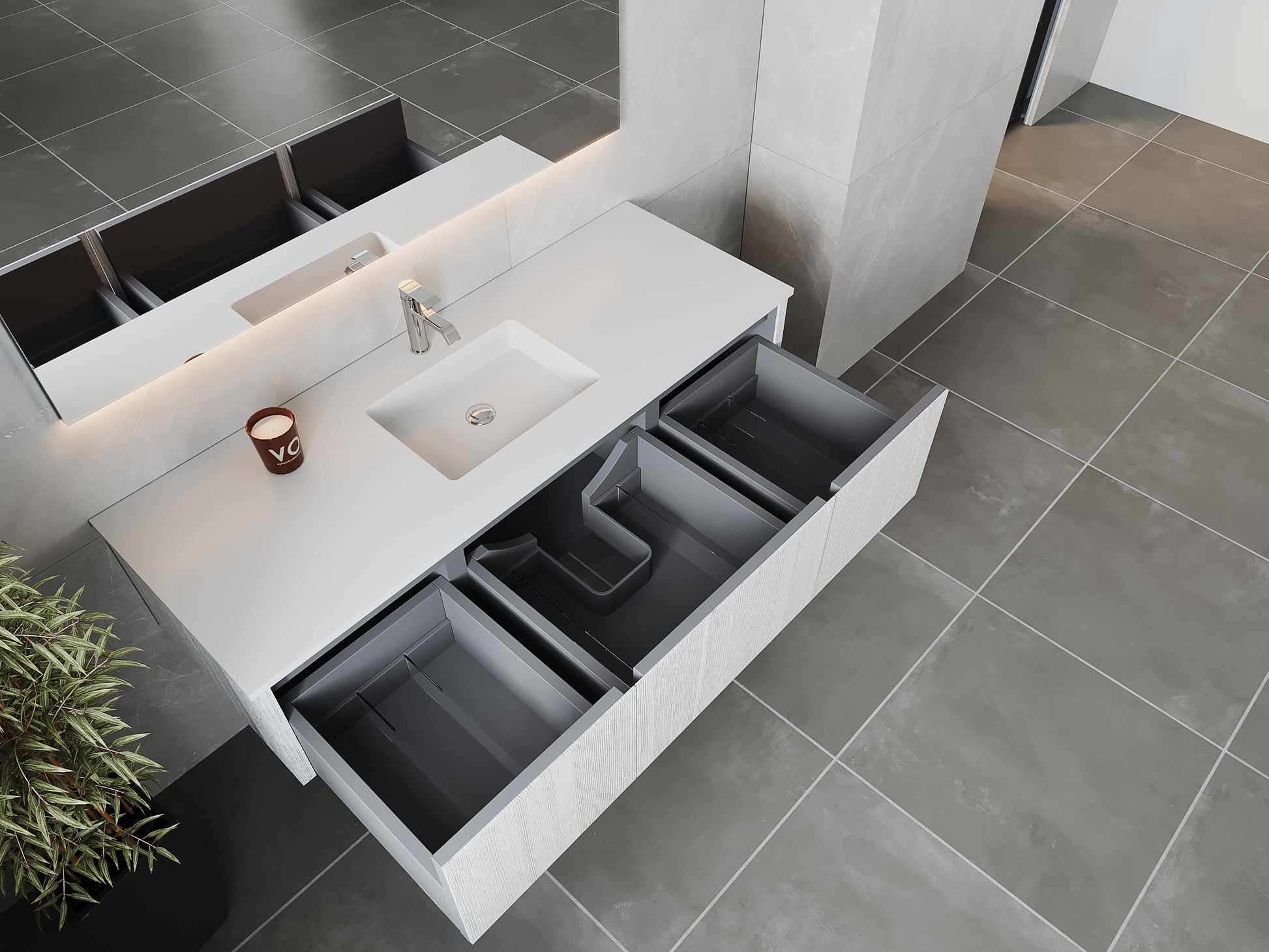 Legno 60" Alabaster White Single Sink Bathroom Vanity with Matte White VIVA Stone Solid Surface Countertop