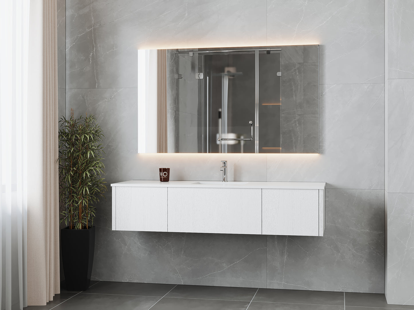 Legno 66" Alabaster White Bathroom Vanity with Matte White VIVA Stone Solid Surface Countertop