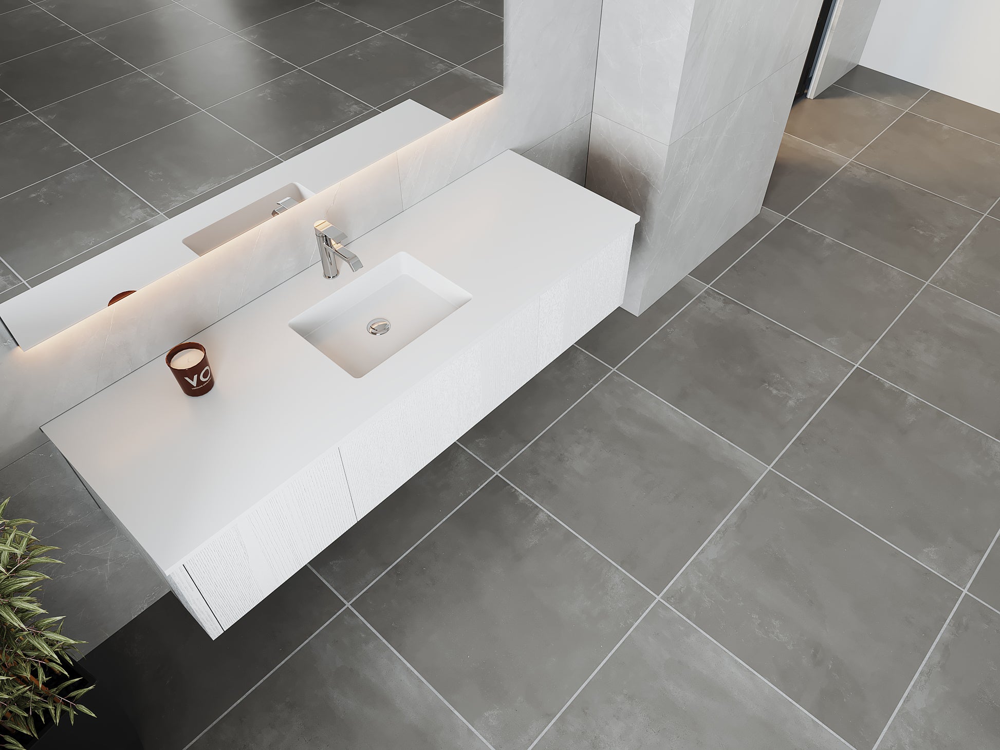 Legno 66" Alabaster White Bathroom Vanity with Matte White VIVA Stone Solid Surface Countertop