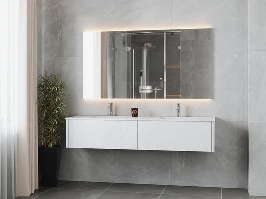 Legno 72" Alabaster White Double Sink Bathroom Vanity with Matte White VIVA Stone Solid Surface Countertop