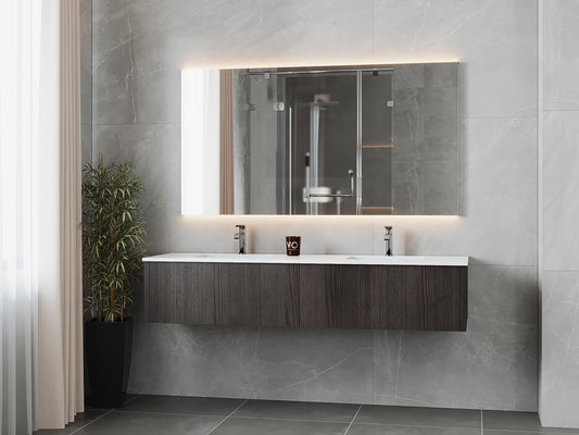 Legno 72" Carbon Oak Double Sink Bathroom Vanity with Matte White VIVA Stone Solid Surface Countertop