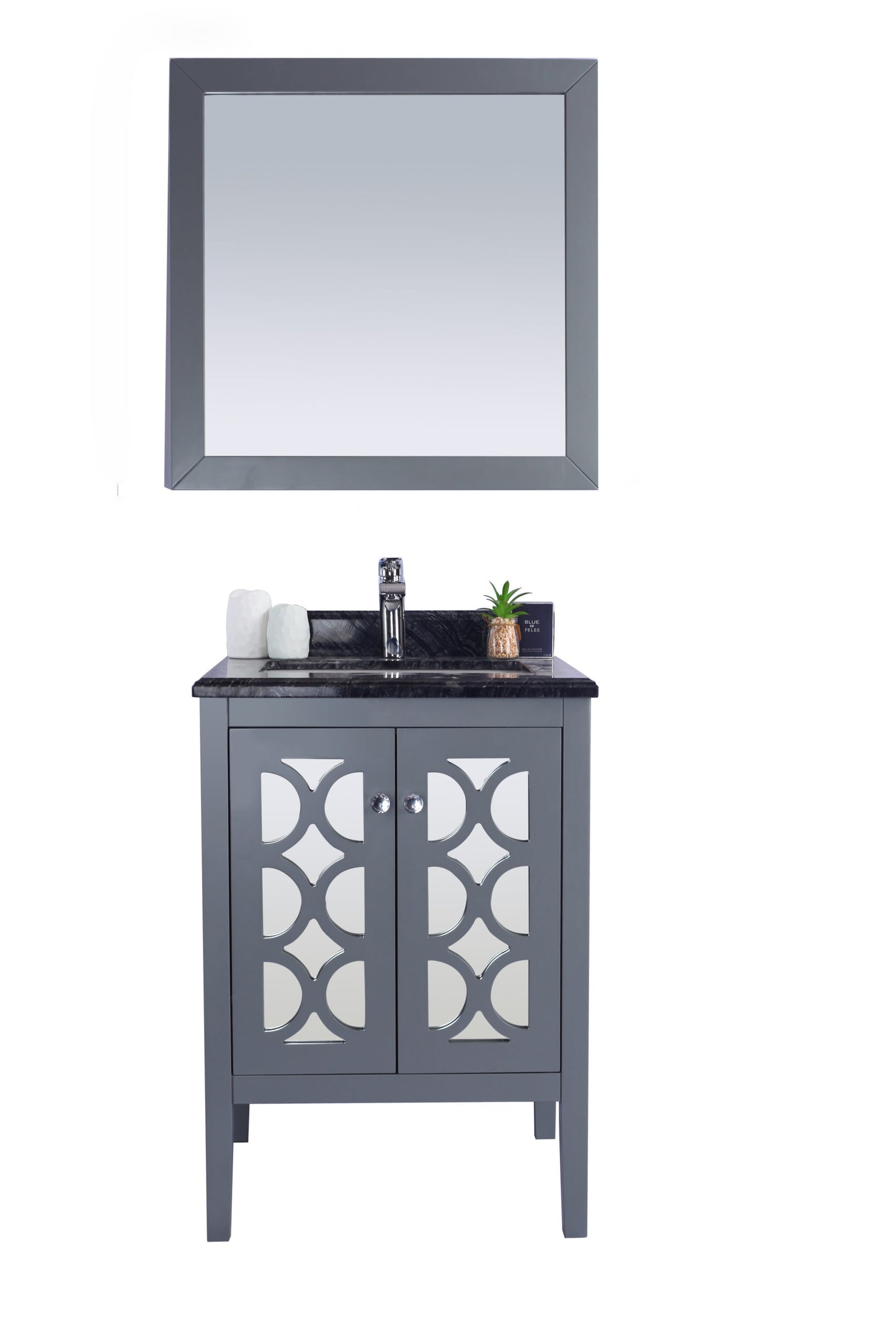 Mediterraneo 24" Grey Bathroom Vanity with Black Wood Marble Countertop