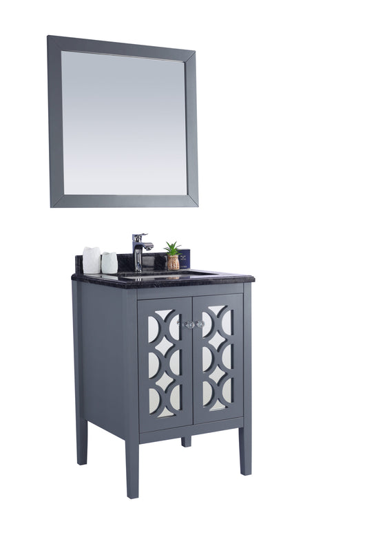 Mediterraneo 24" Grey Bathroom Vanity with Black Wood Marble Countertop