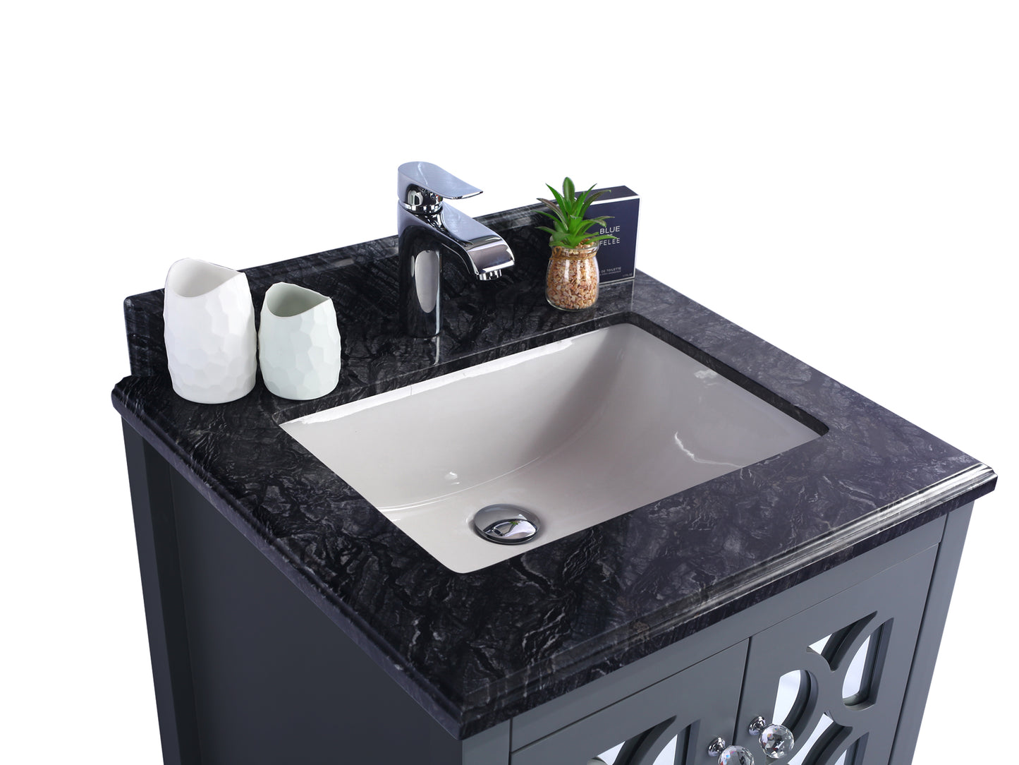 Mediterraneo 24" Grey Bathroom Vanity with Black Wood Marble Countertop