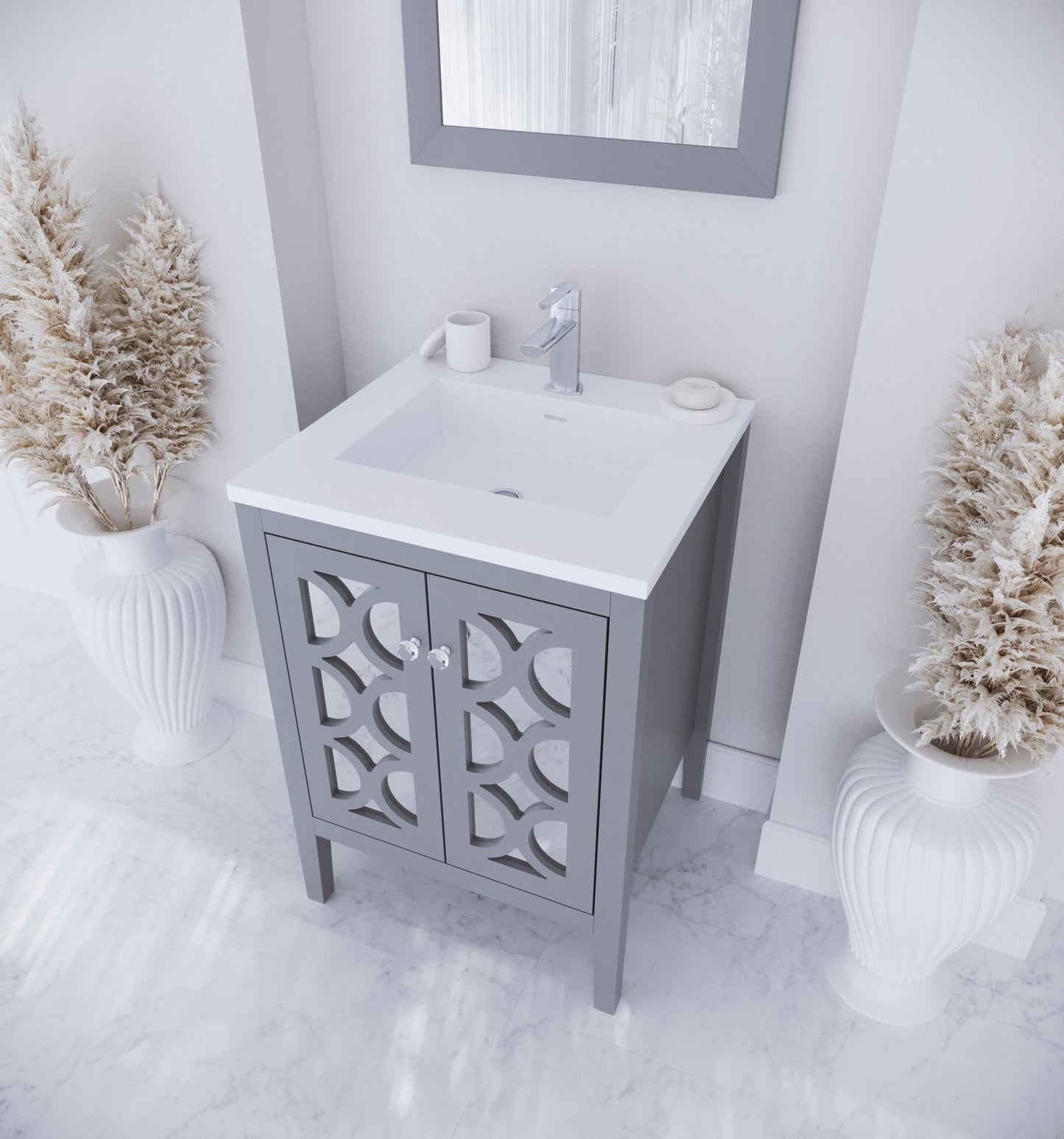 Mediterraneo 24" Grey Bathroom Vanity with Matte White VIVA Stone Solid Surface Countertop