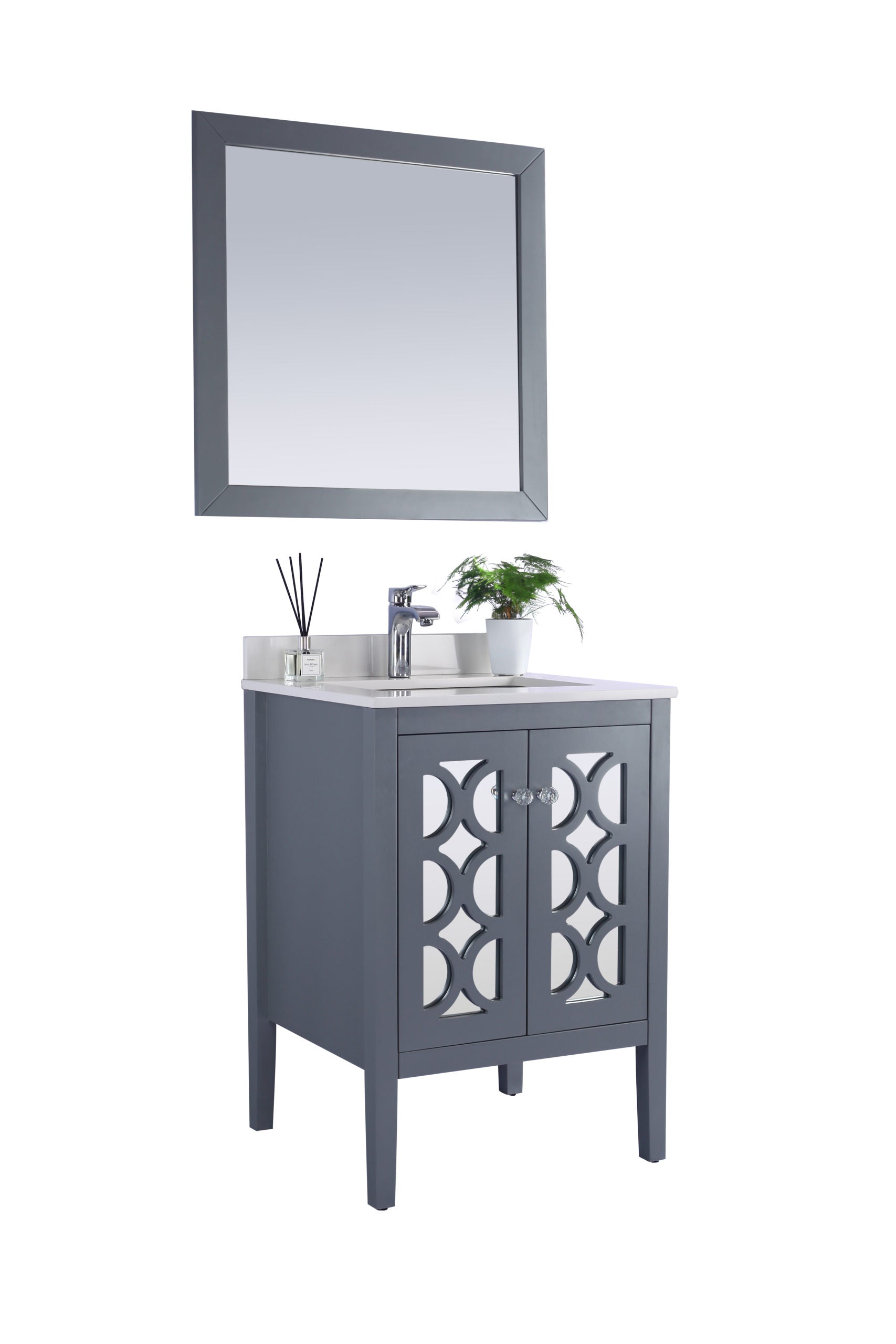 Mediterraneo 24" Grey Bathroom Vanity with White Quartz Countertop