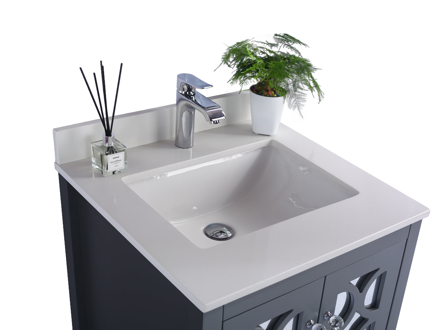 Mediterraneo 24" Grey Bathroom Vanity with White Quartz Countertop