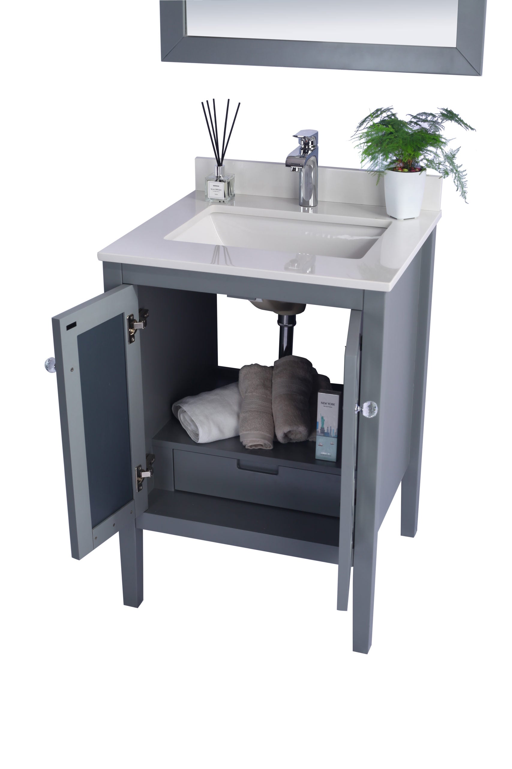 Mediterraneo 24" Grey Bathroom Vanity with White Quartz Countertop