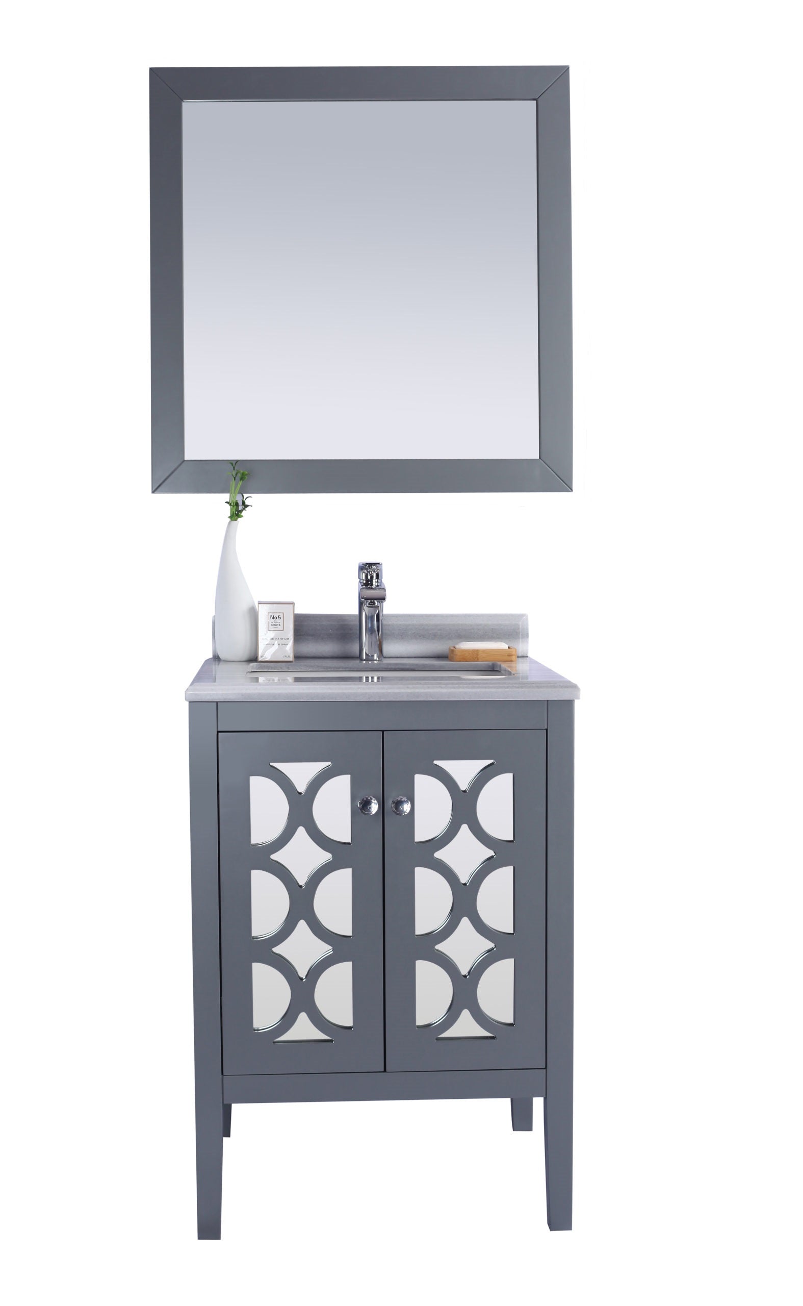 Mediterraneo 24" Grey Bathroom Vanity with White Stripes Marble Countertop