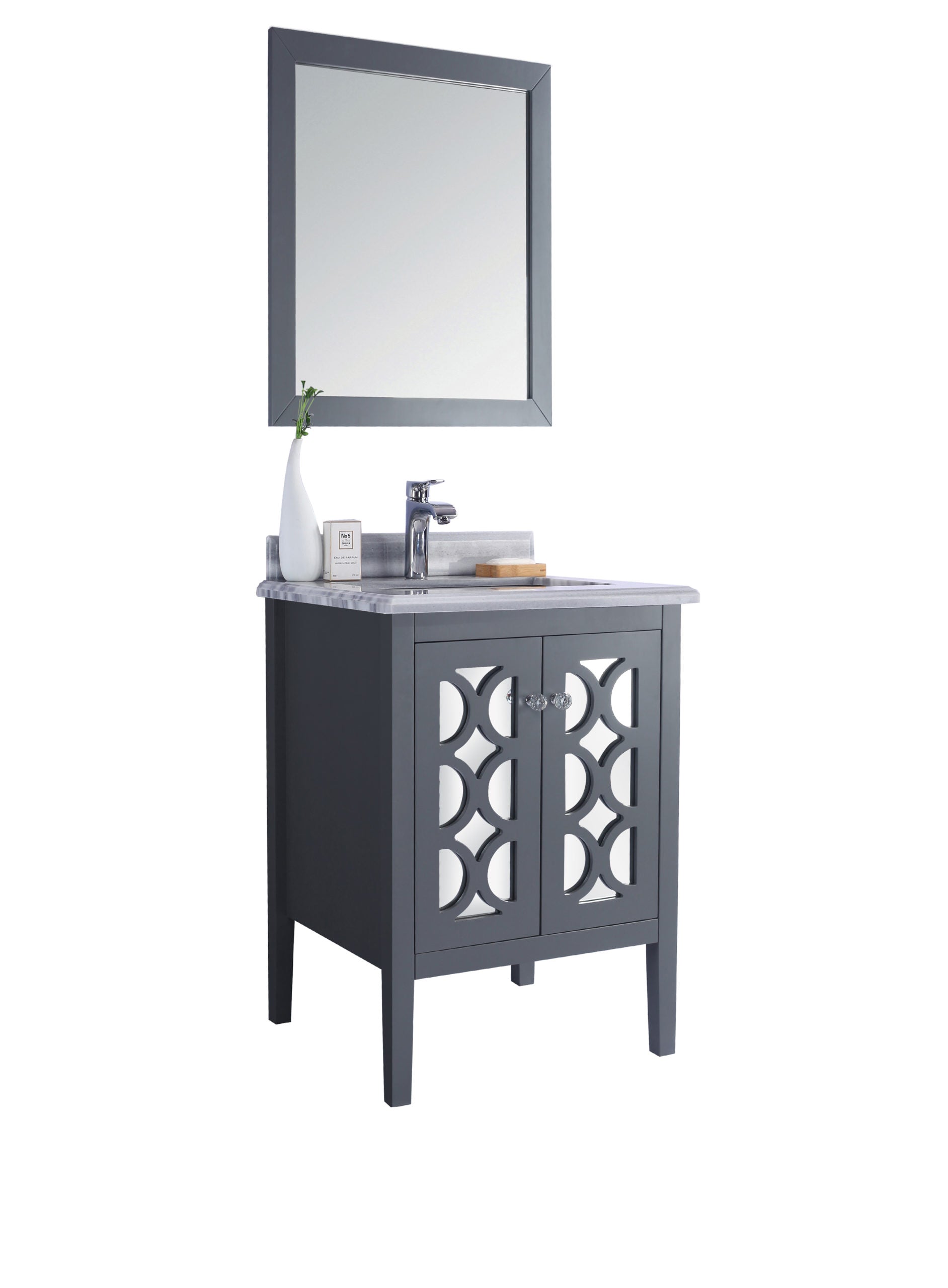 Mediterraneo 24" Grey Bathroom Vanity with White Stripes Marble Countertop