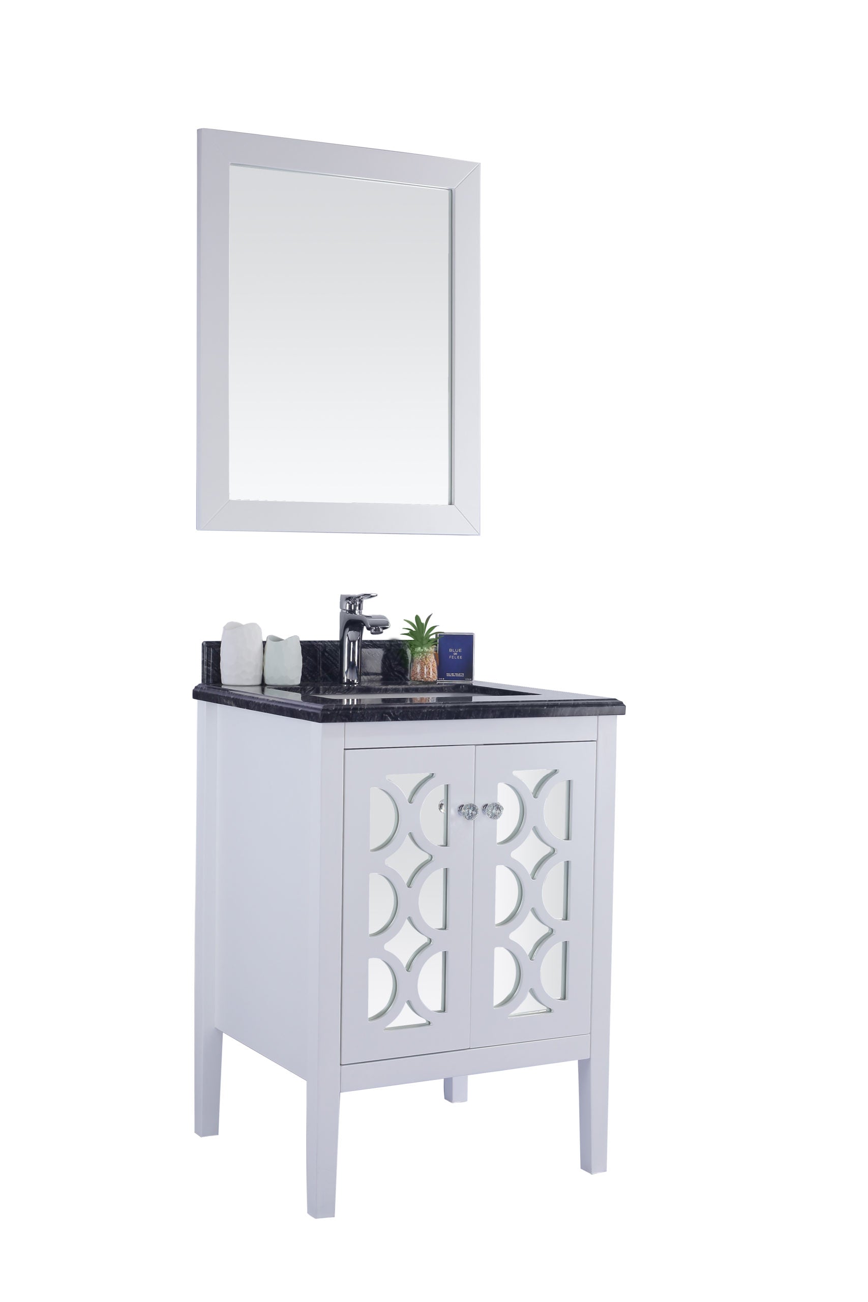 Mediterraneo 24" White Bathroom Vanity with Black Wood Marble Countertop