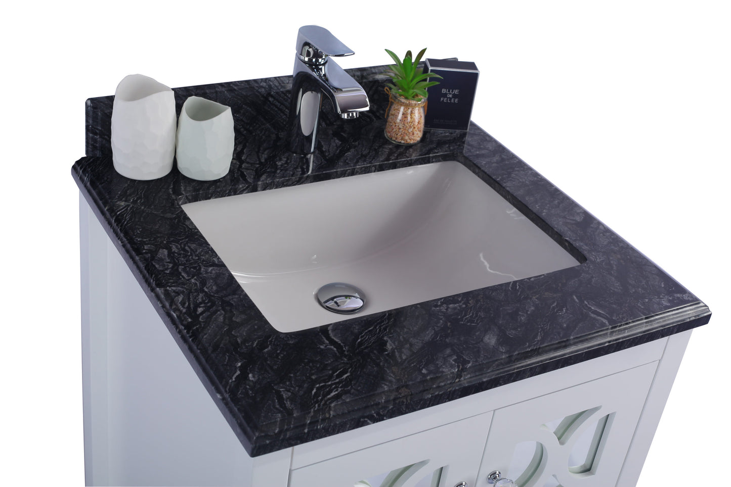 Mediterraneo 24" White Bathroom Vanity with Black Wood Marble Countertop