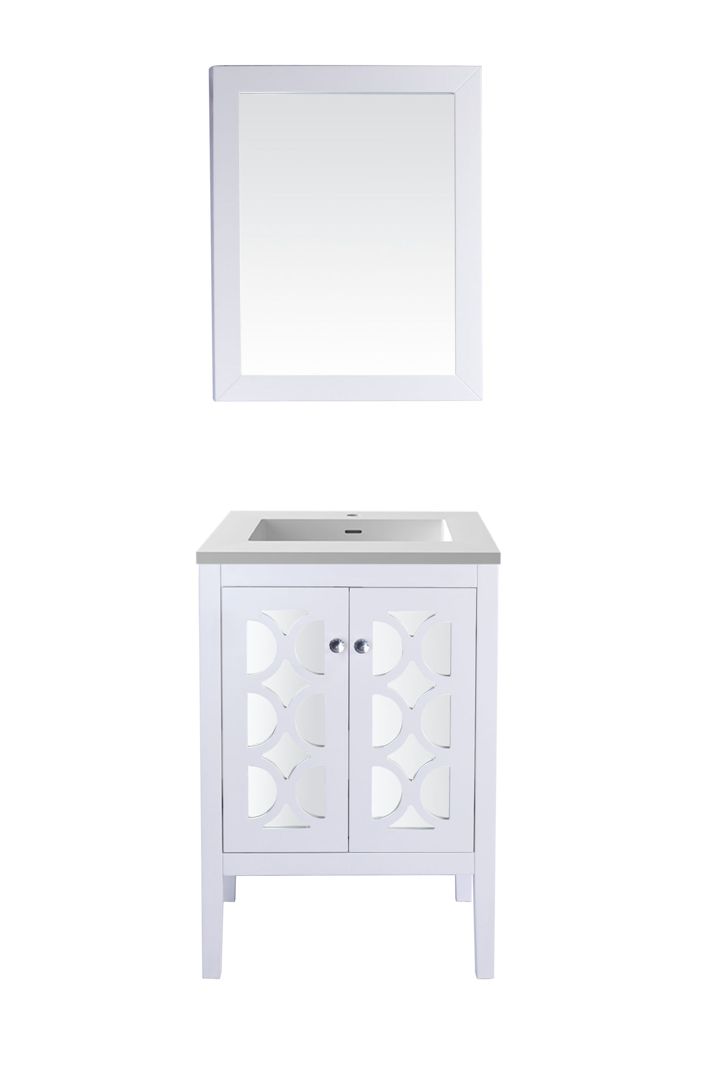 Mediterraneo 24" White Bathroom Vanity with Matte White VIVA Stone Solid Surface Countertop