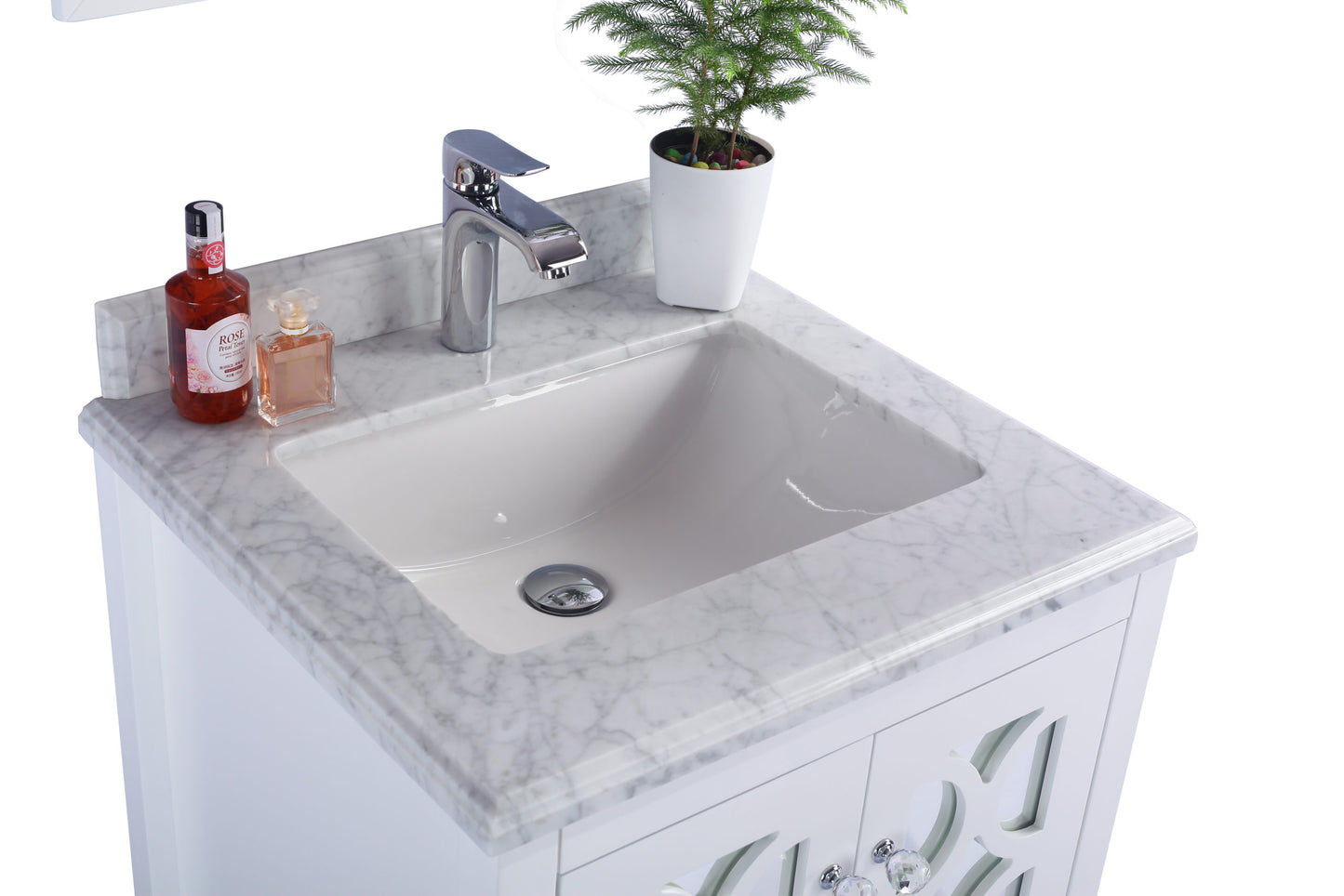 Mediterraneo 24" White Bathroom Vanity with White Carrara Marble Countertop