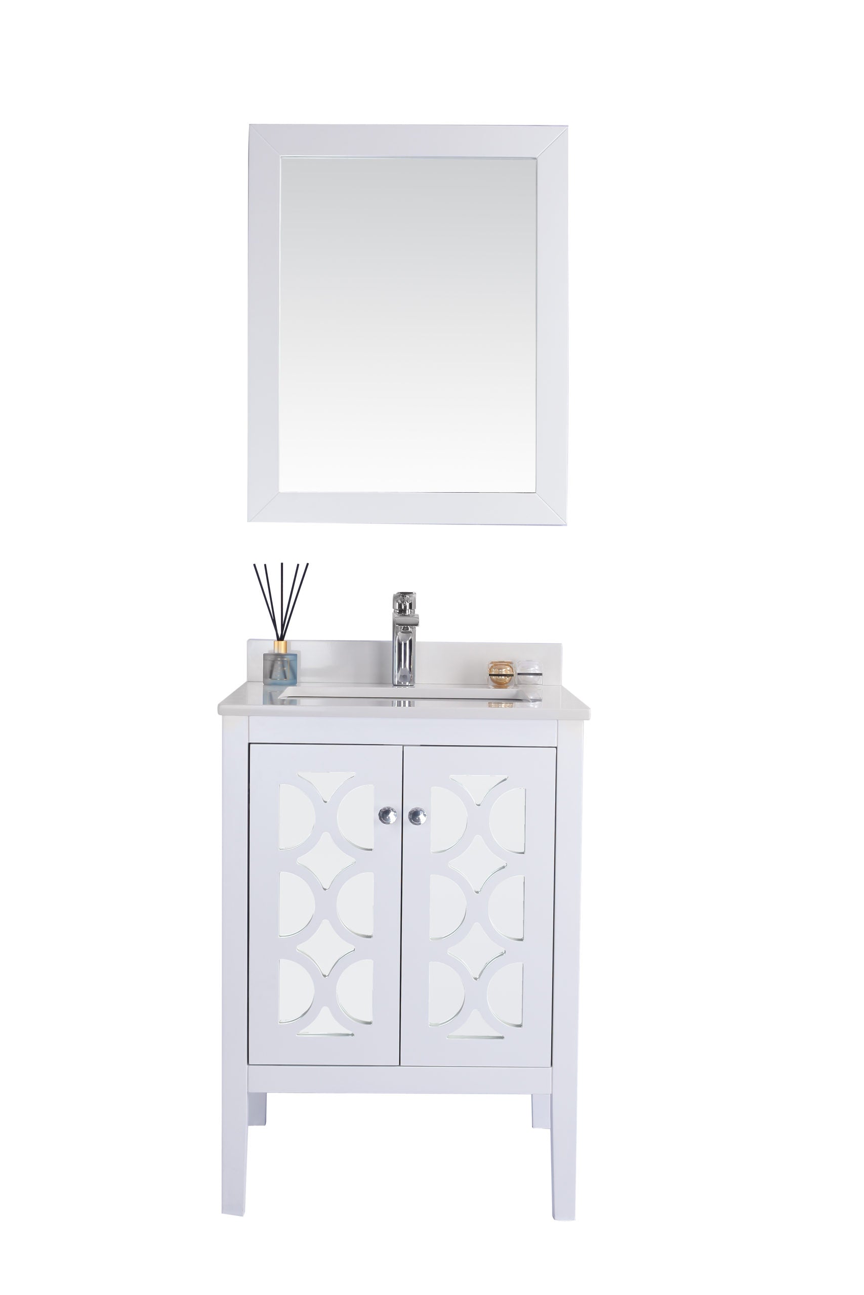 Mediterraneo 24" White Bathroom Vanity with White Quartz Countertop