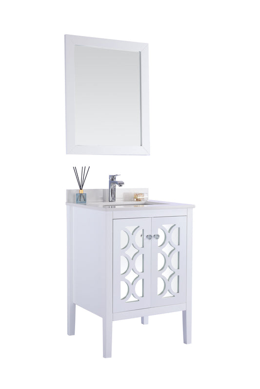 Mediterraneo 24" White Bathroom Vanity with White Quartz Countertop