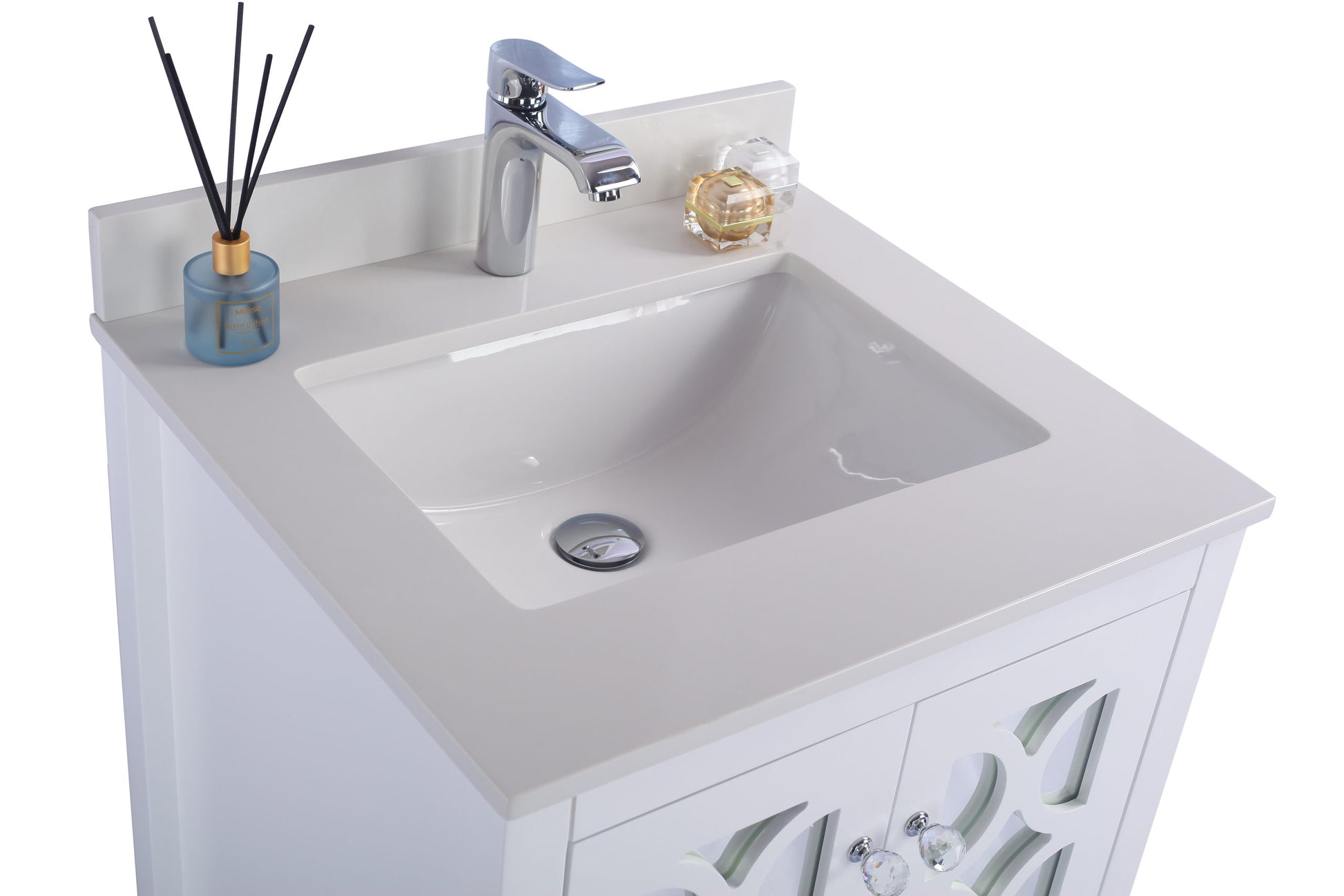 Mediterraneo 24" White Bathroom Vanity with White Quartz Countertop