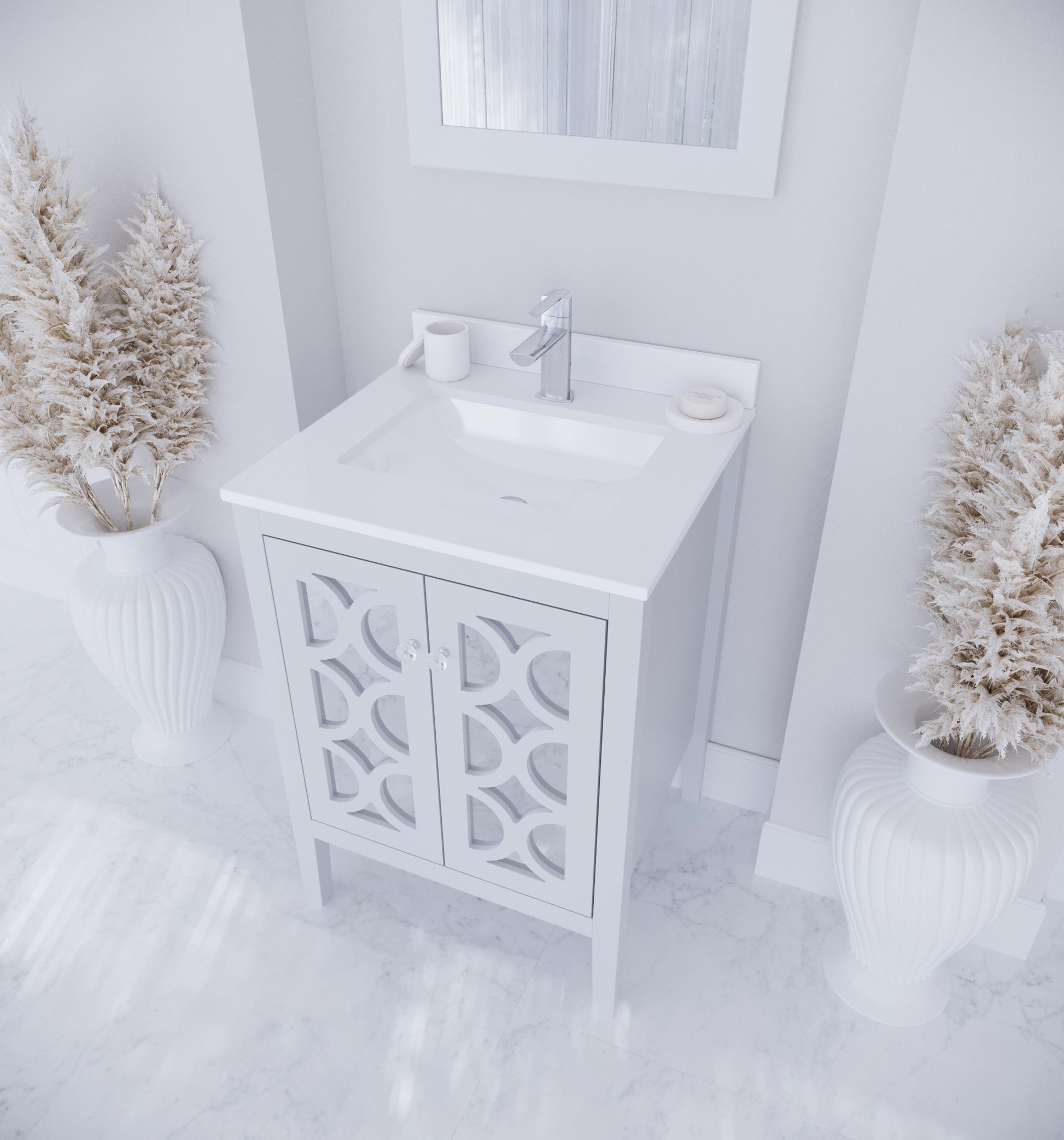 Mediterraneo 24" White Bathroom Vanity with White Quartz Countertop