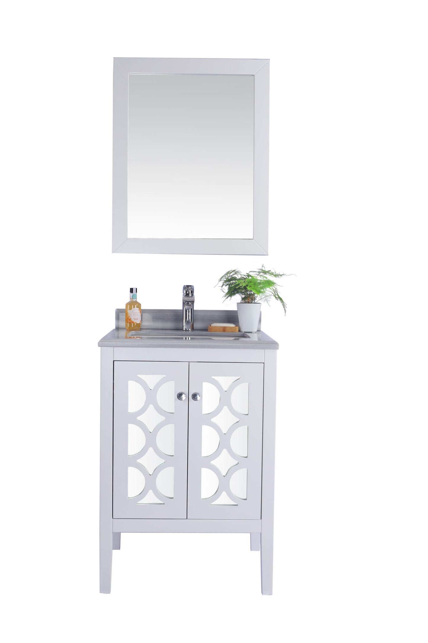 Mediterraneo 24" White Bathroom Vanity with White Stripes Marble Countertop