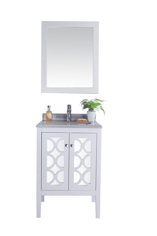 Mediterraneo 24 White Bathroom Vanity with White Stripes Marble Countertop