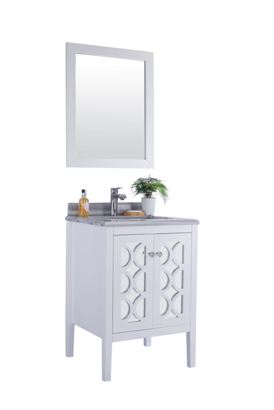 Mediterraneo 24" White Bathroom Vanity with White Stripes Marble Countertop